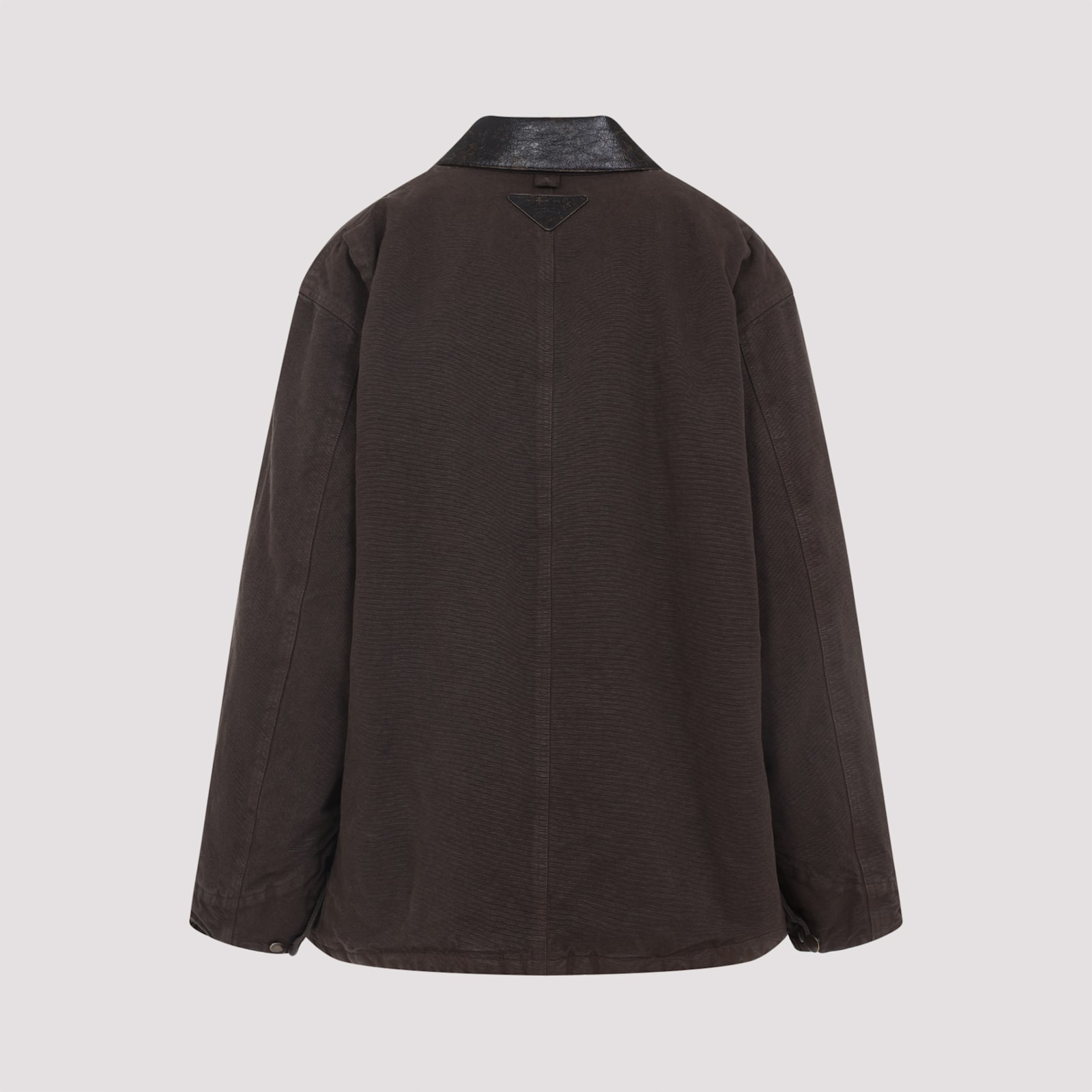Prada Canvas Cotton Jacket Leather Collar In Brown