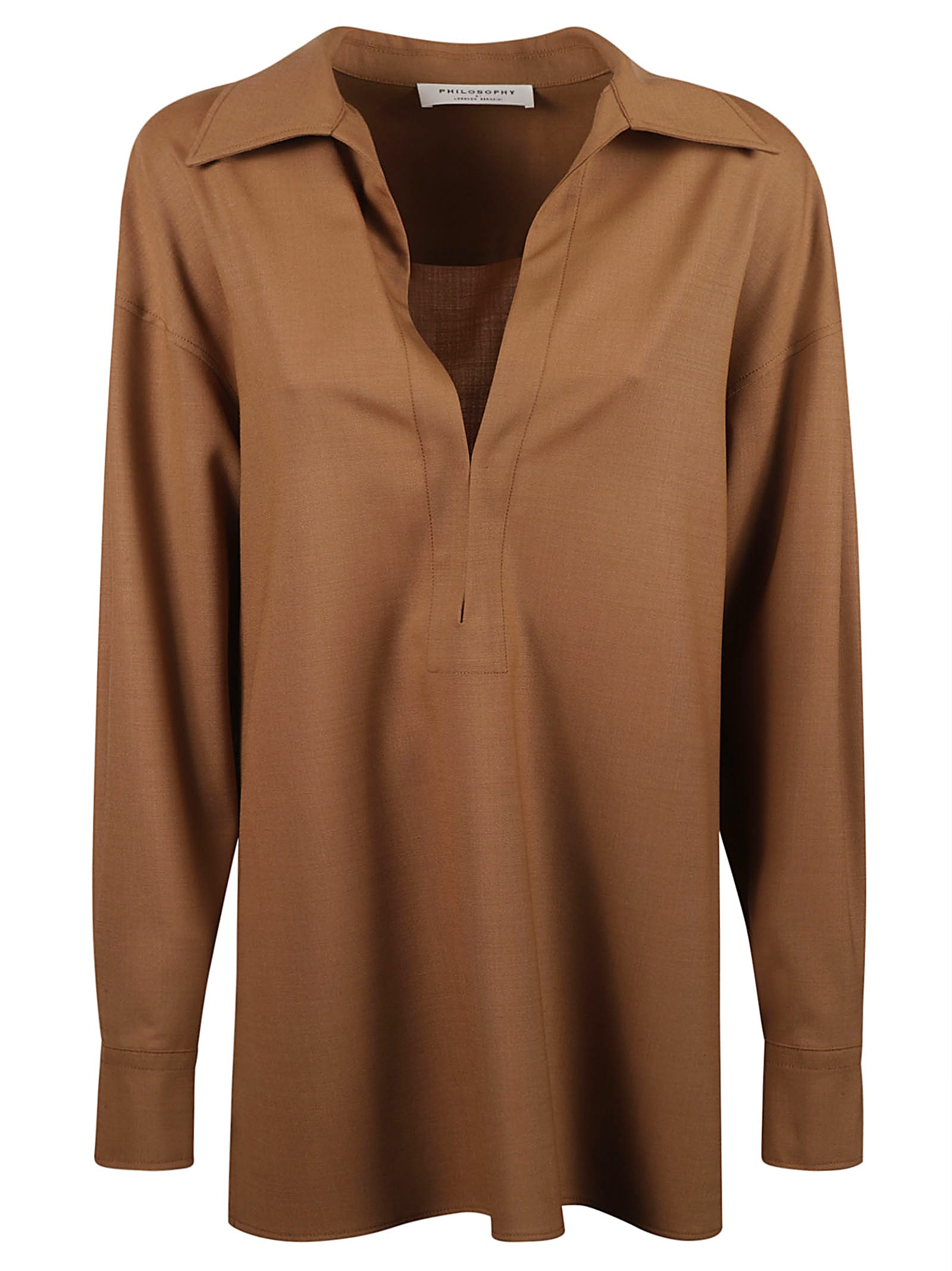 Shop Philosophy Di Lorenzo Serafini V-neck Long-sleeved Shirt Dress In Chocolate