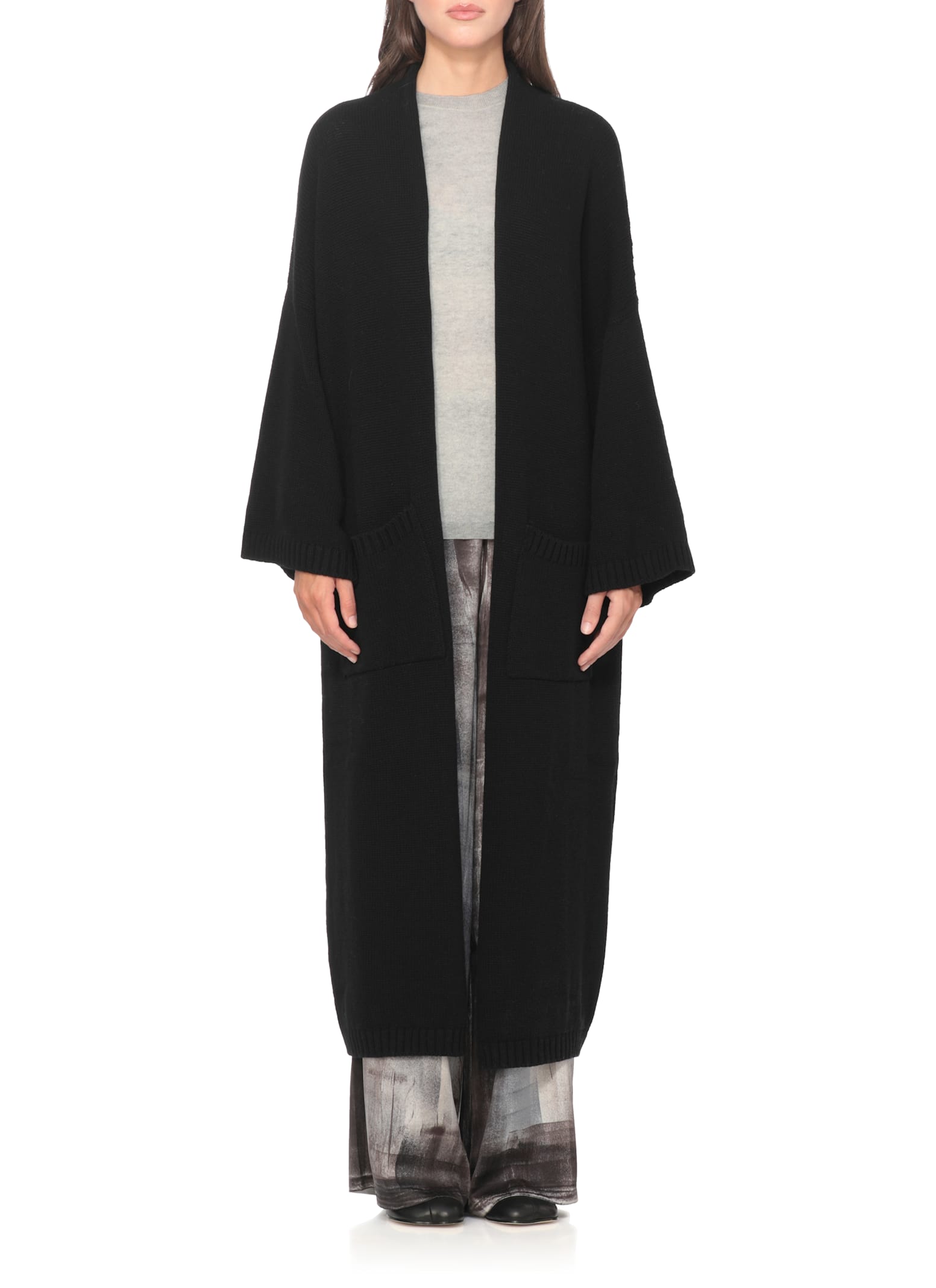 Avant Toi Wool And Cashmere Long Cardigan In Black
