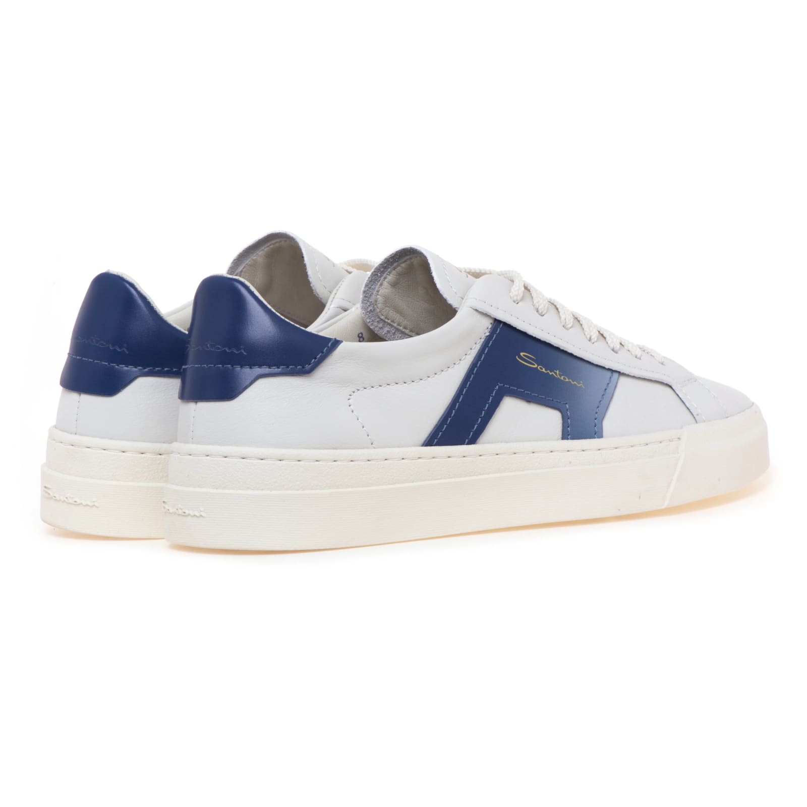 Shop Santoni Dbs Sneakers In White And Blue Leather In Panna/blu