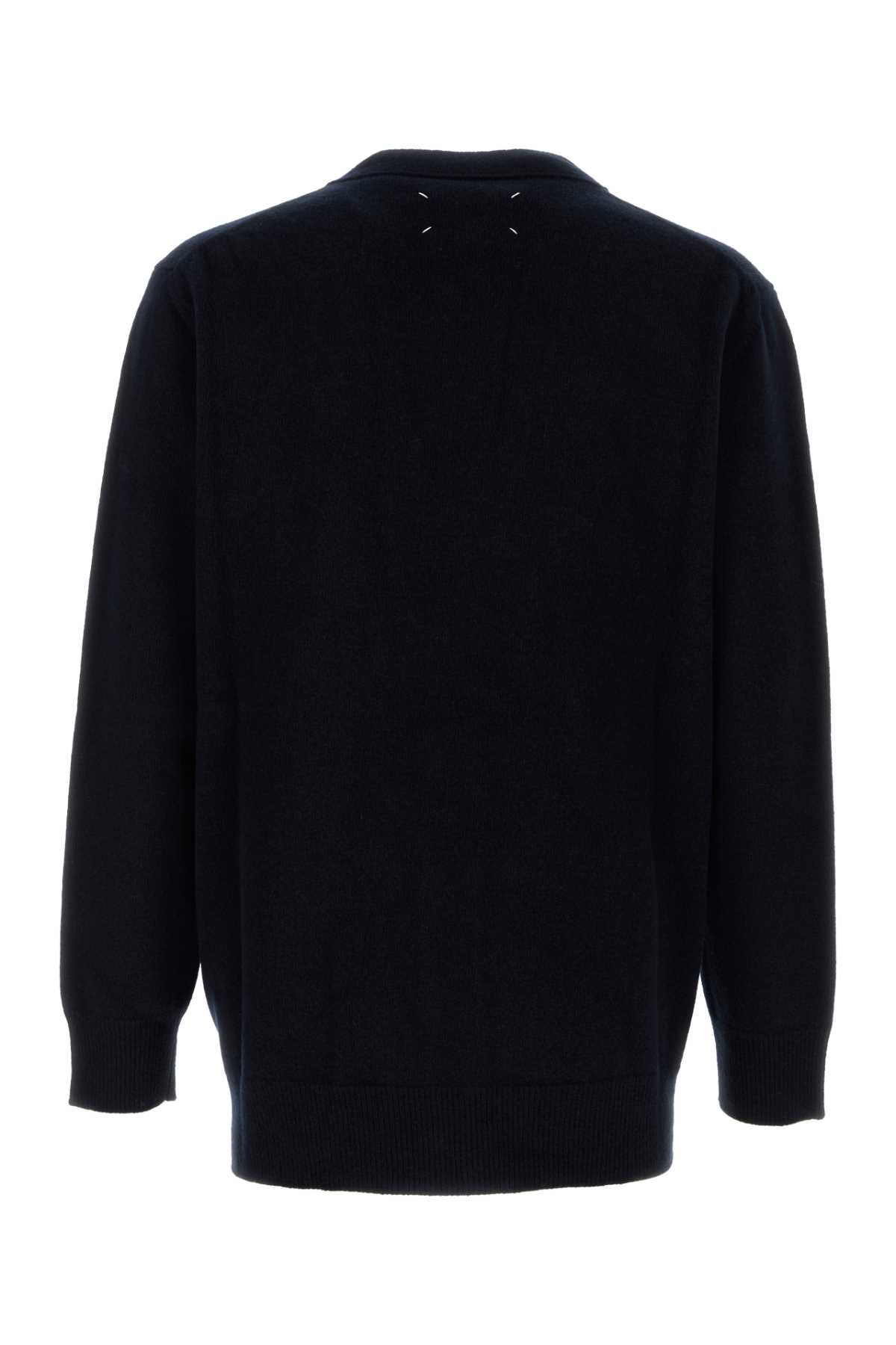 Shop Maison Margiela Midnight Blue Wool Cardigan In Navy