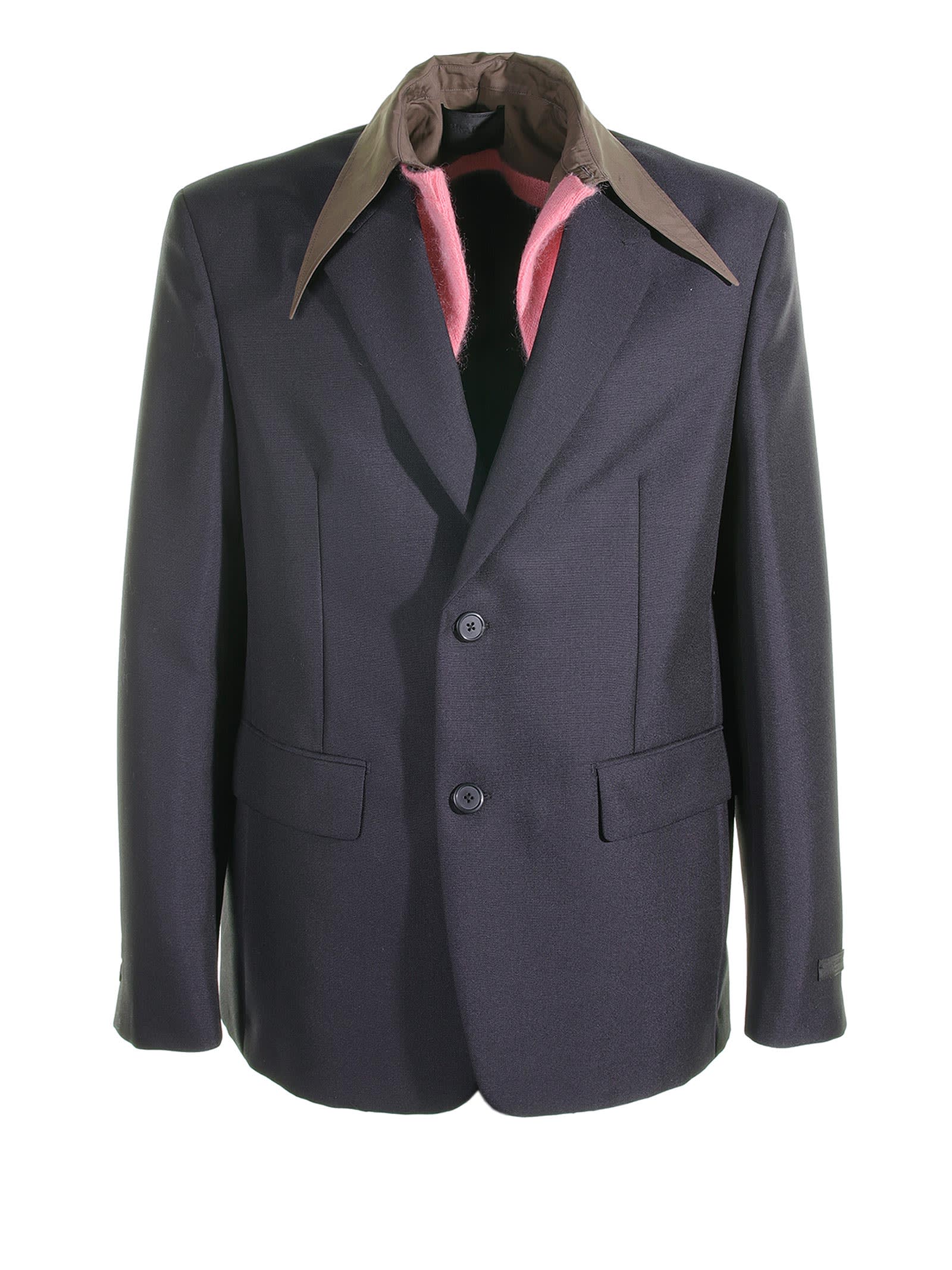 Single-breasted Jacket In Blue Mohair Wool