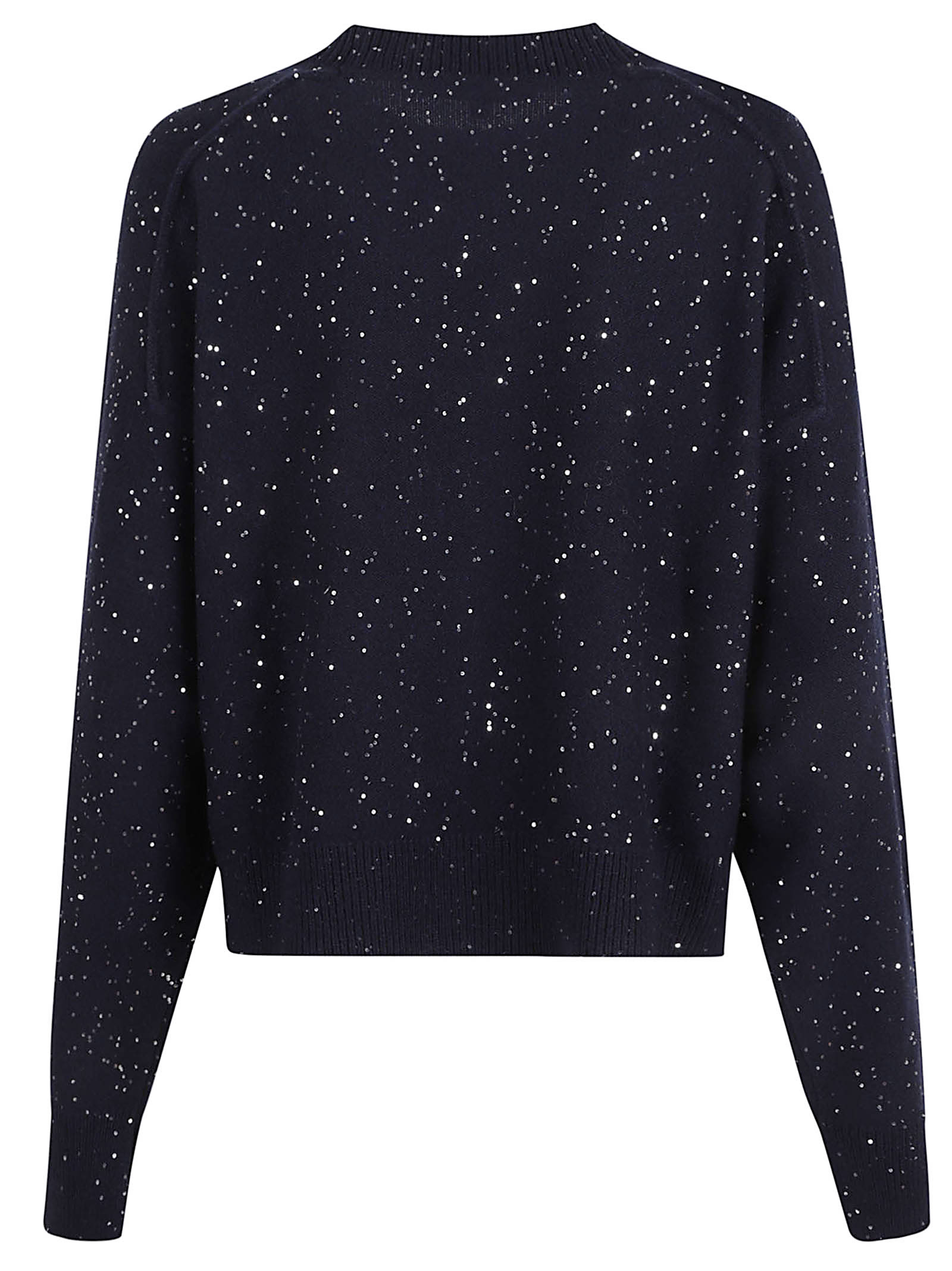 Antonelli Cropped Knit Sweater With Subtle Sequin Detailing In Blue