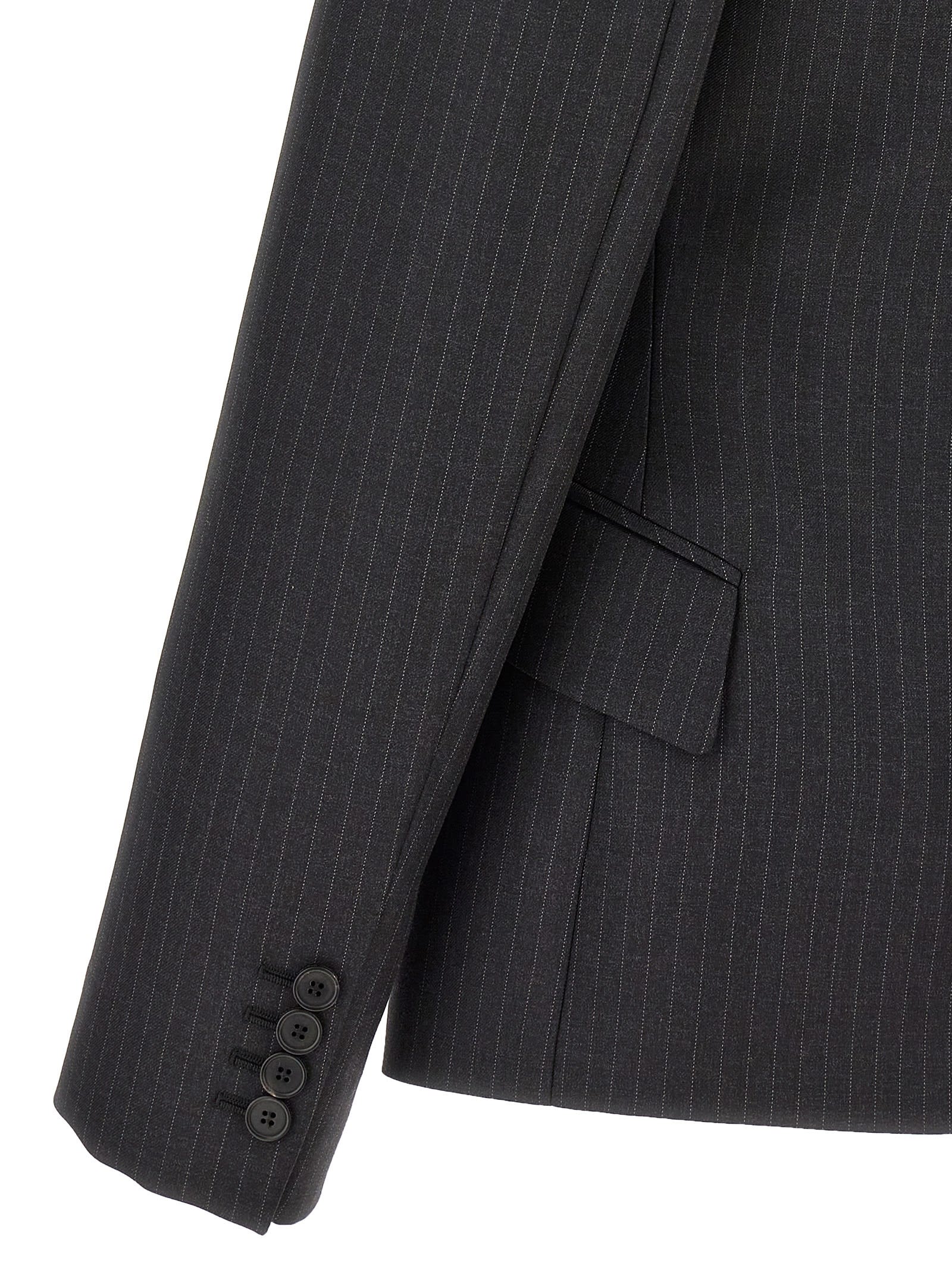 Shop Alexander Mcqueen Single-breasted Pinstripe Blazer In Gray