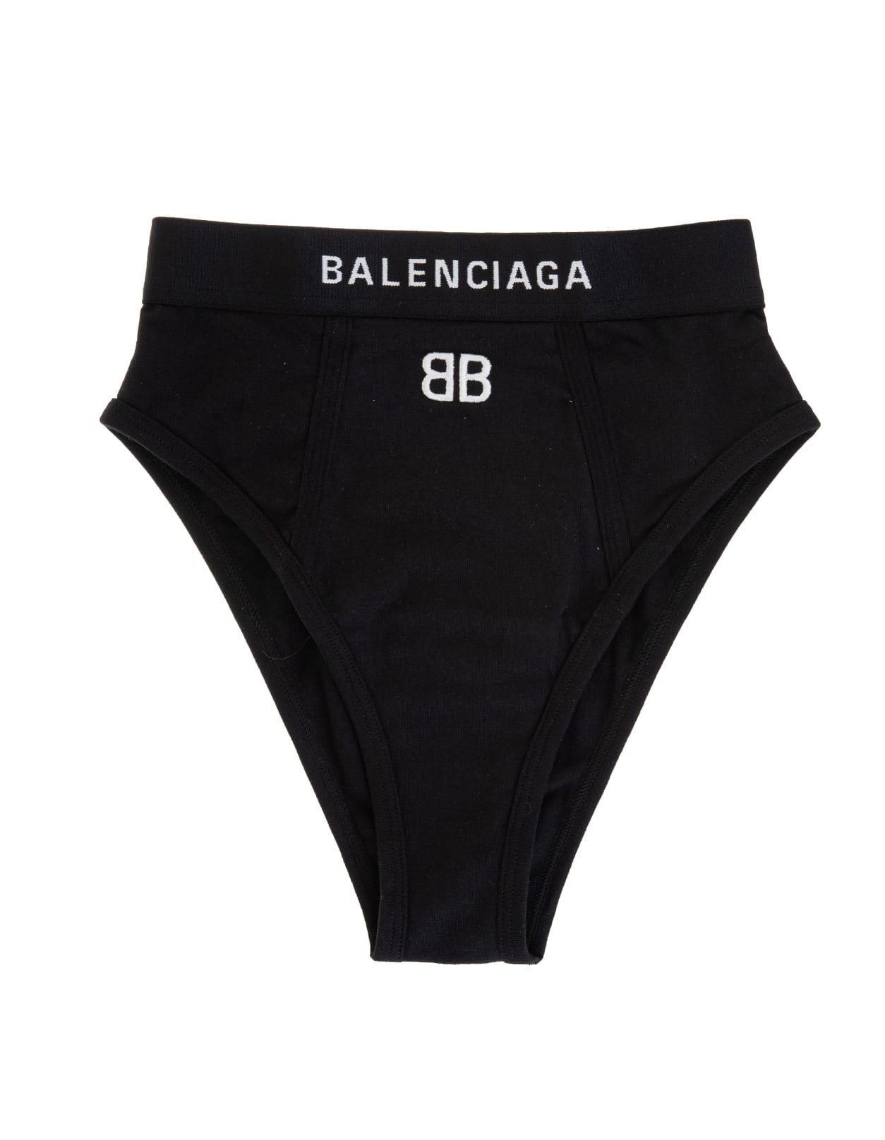 Balenciaga Woman Black High Waist Briefs With Bb Logo