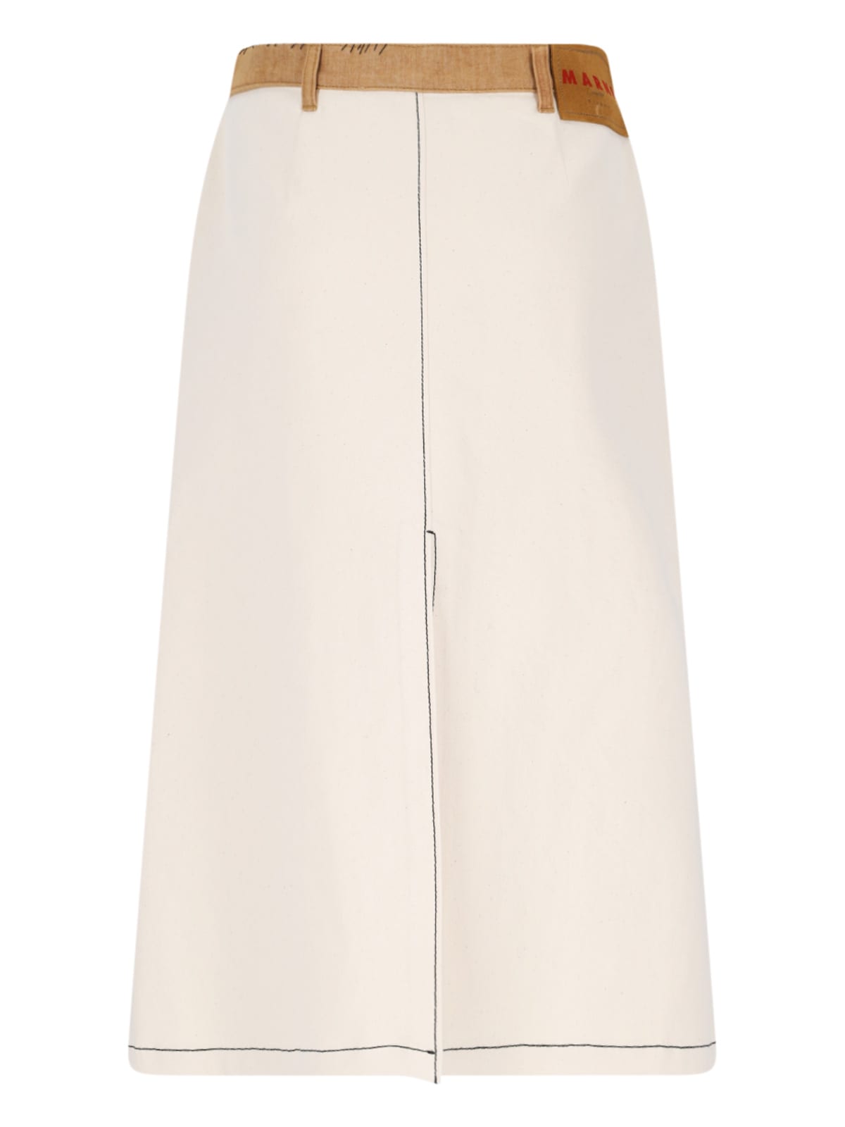 Shop Marni Midi Denim Skirt In Crema
