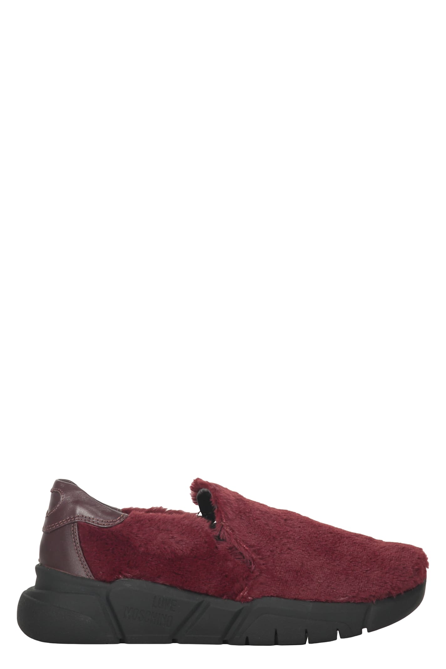 Moschino Faux-fur Slip-on Sneakers In Burgundy