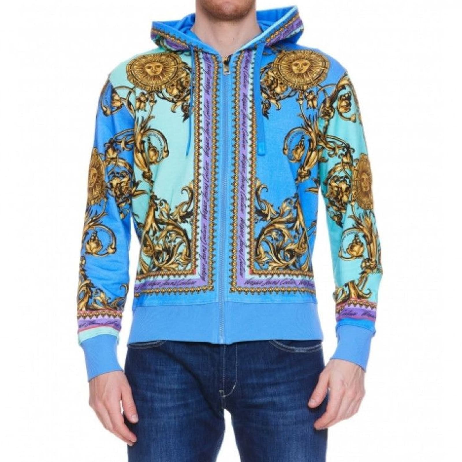 Shop Versace Jeans Couture Jeans Couture Printed Sweatshirt In Blue