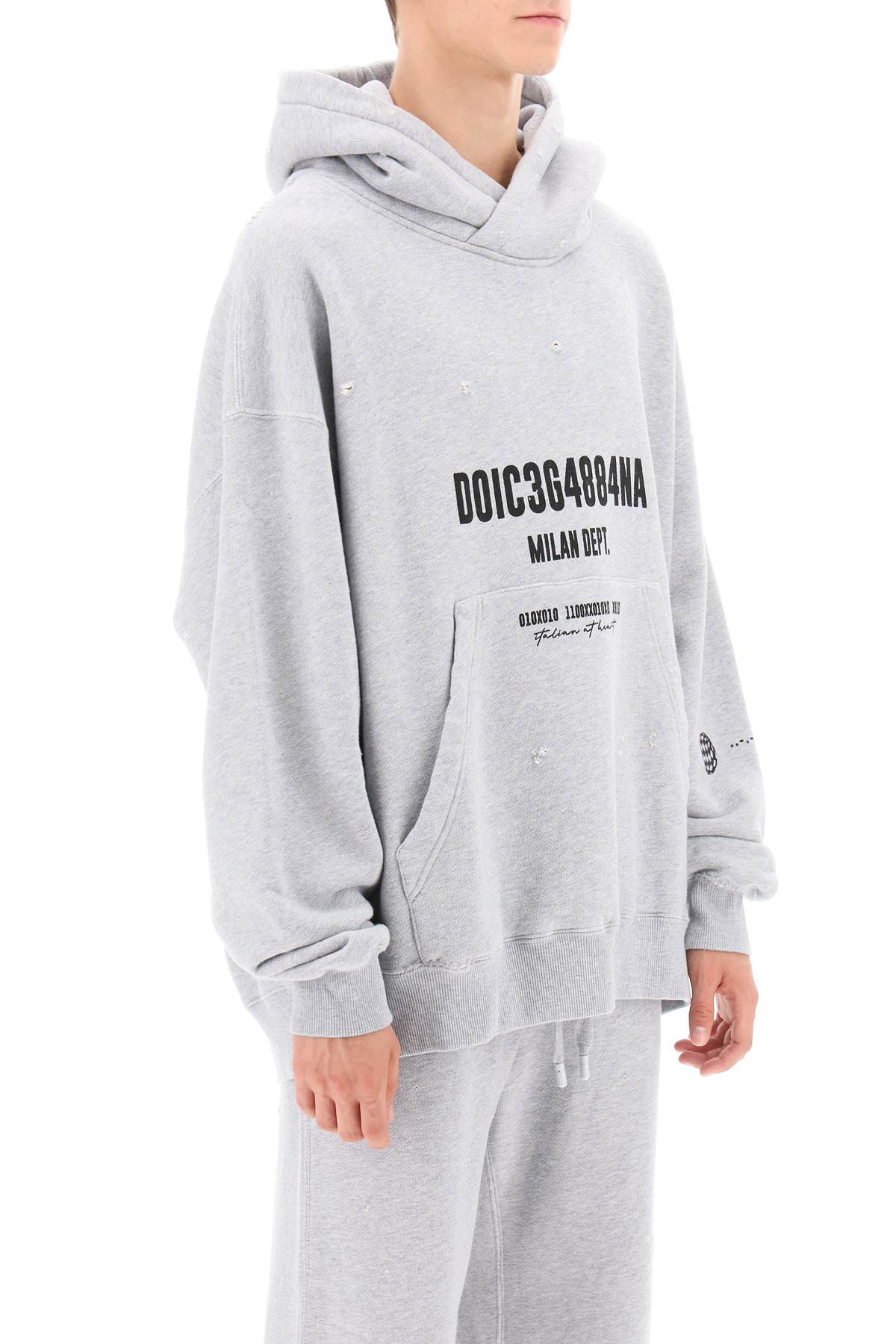 Shop Dolce & Gabbana Distressed-effect Hoodie In Melange Grigi (grey)