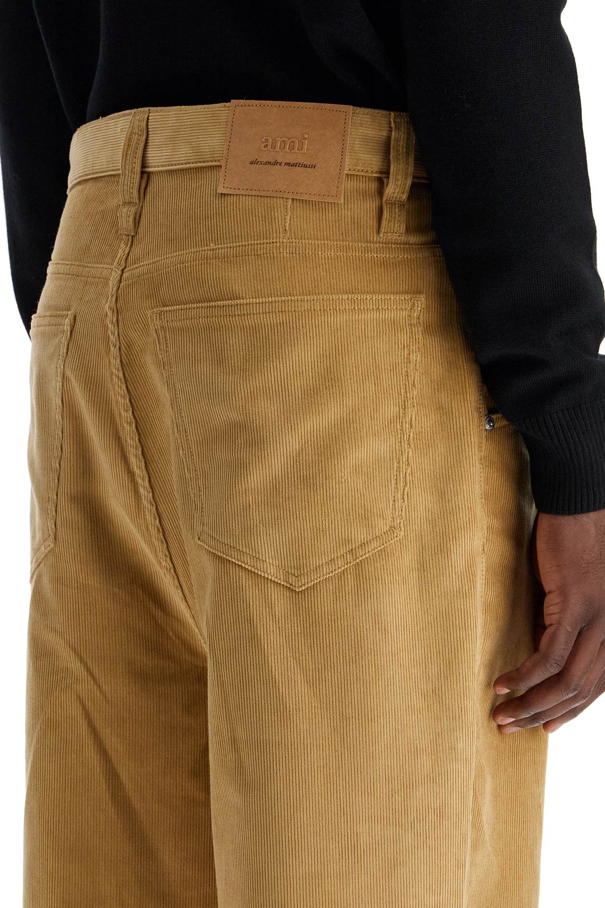 Shop Ami Alexandre Mattiussi Baggy Corduroy Pants With Rib In Sable (beige)