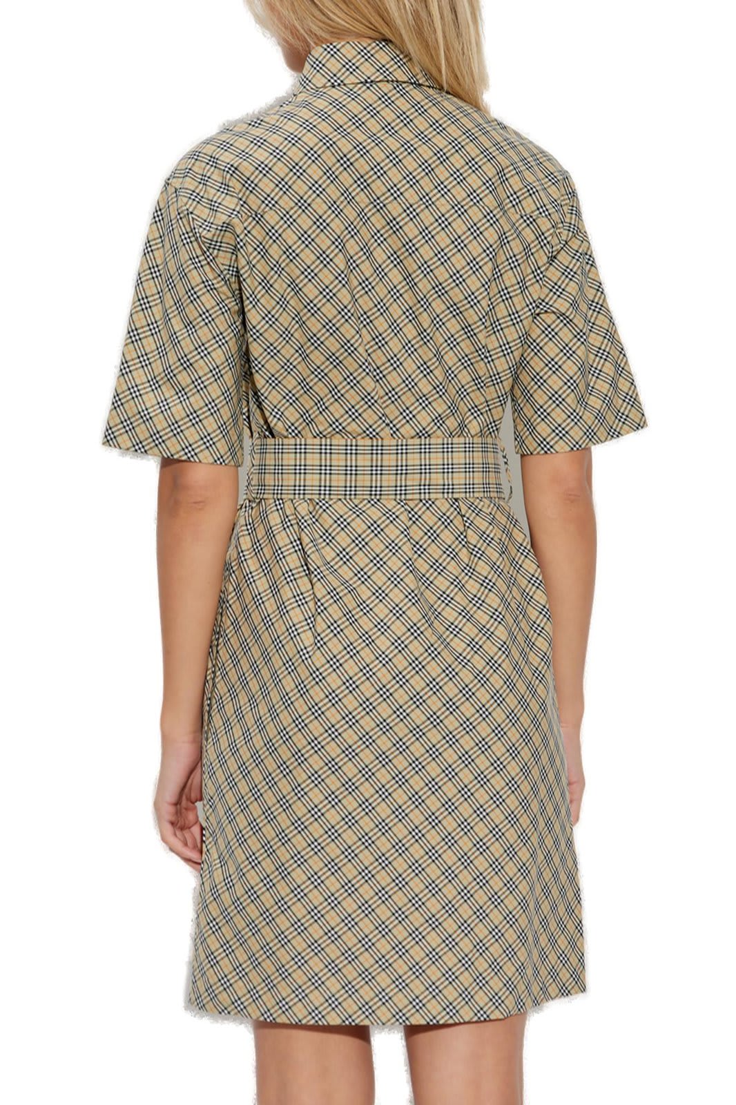 Shop Burberry Checked Belted Waist Shirt Dress In Beige