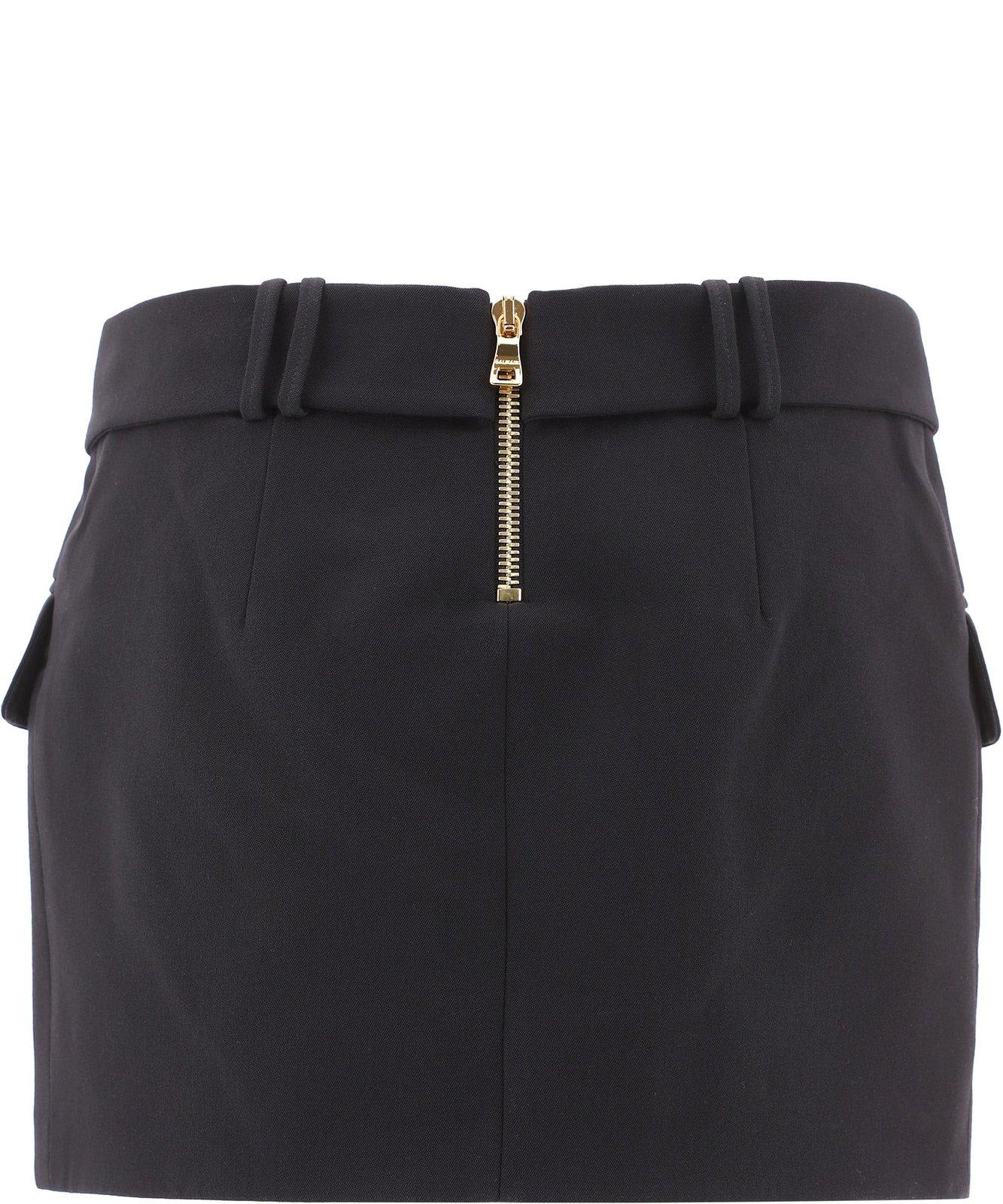 Shop Balmain B Buckle Belted Mini Skirt In Nero