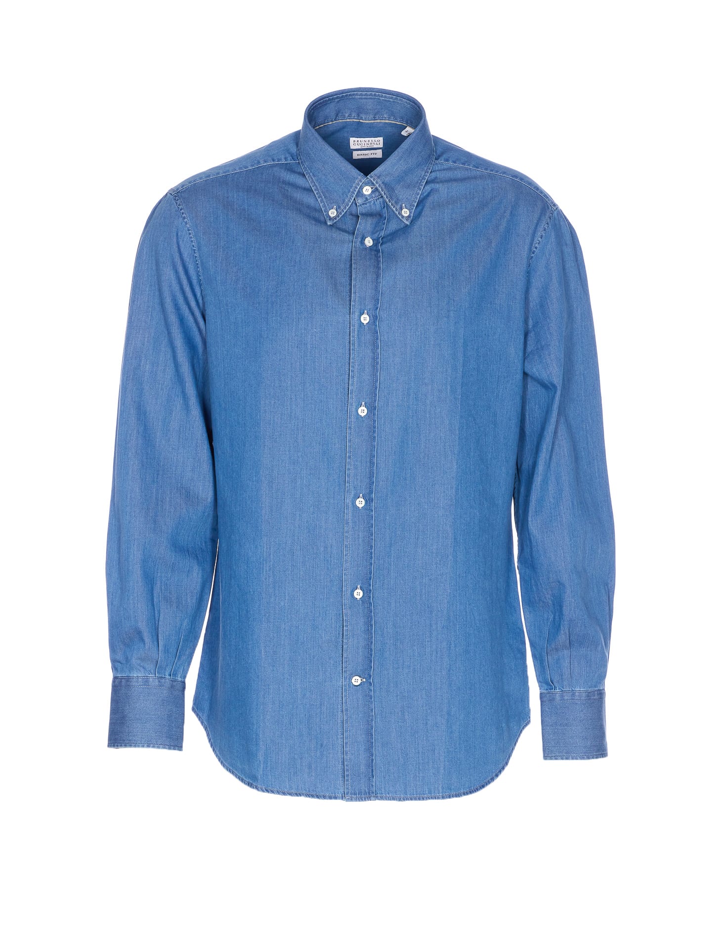 Brunello Cucinelli Denim Shirt With Long Sleeves And Collar In Blue
