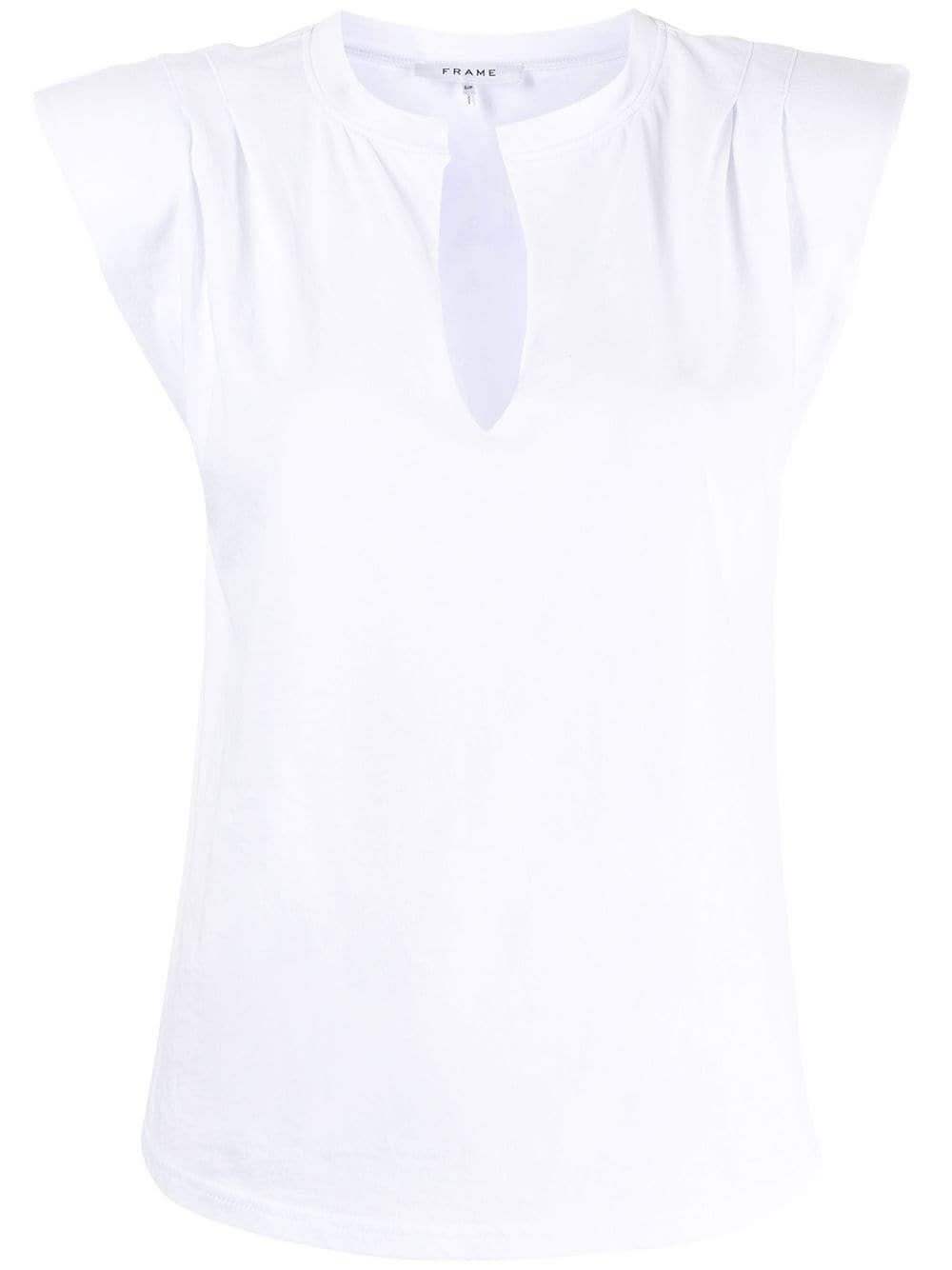 Frame Padded Shoulder V-neck T-shirt In White