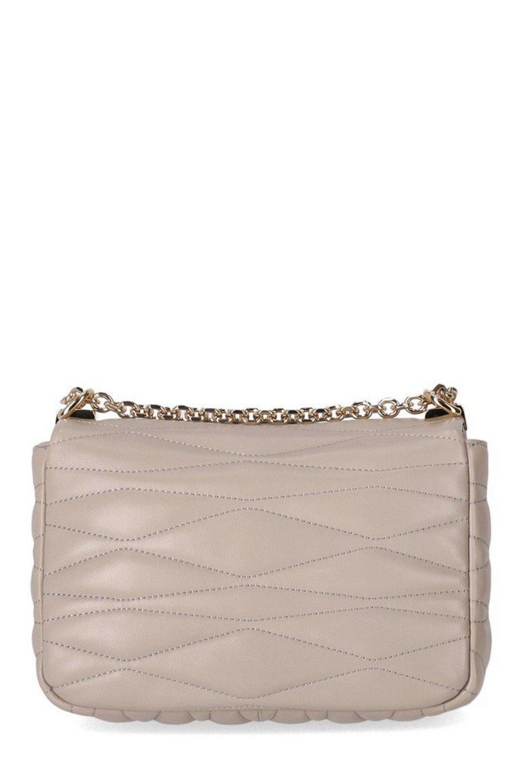 Shop Furla Quilted Chain Strap Shoulder Bag In Vanilla
