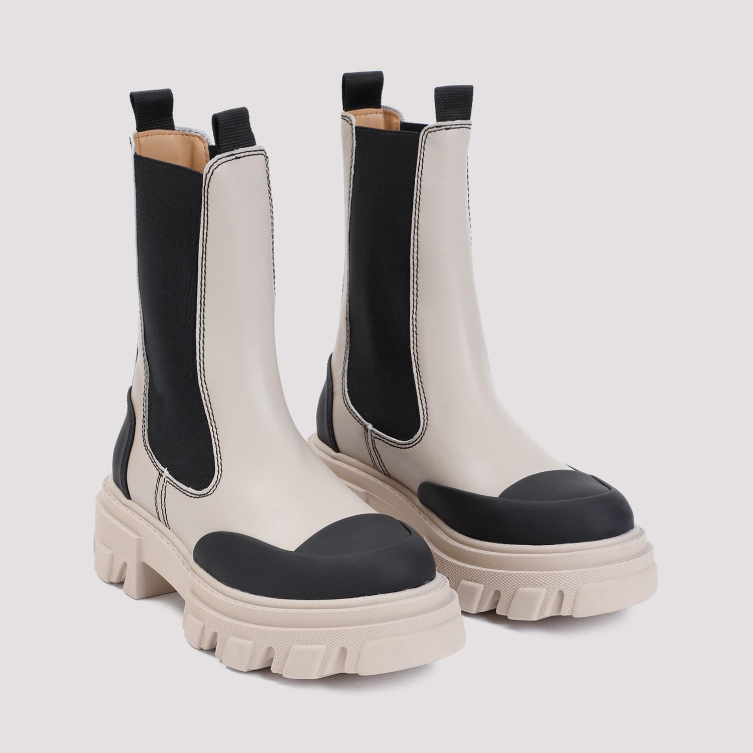 Shop Ganni Cleated Mid Chelsea Boots In Beige