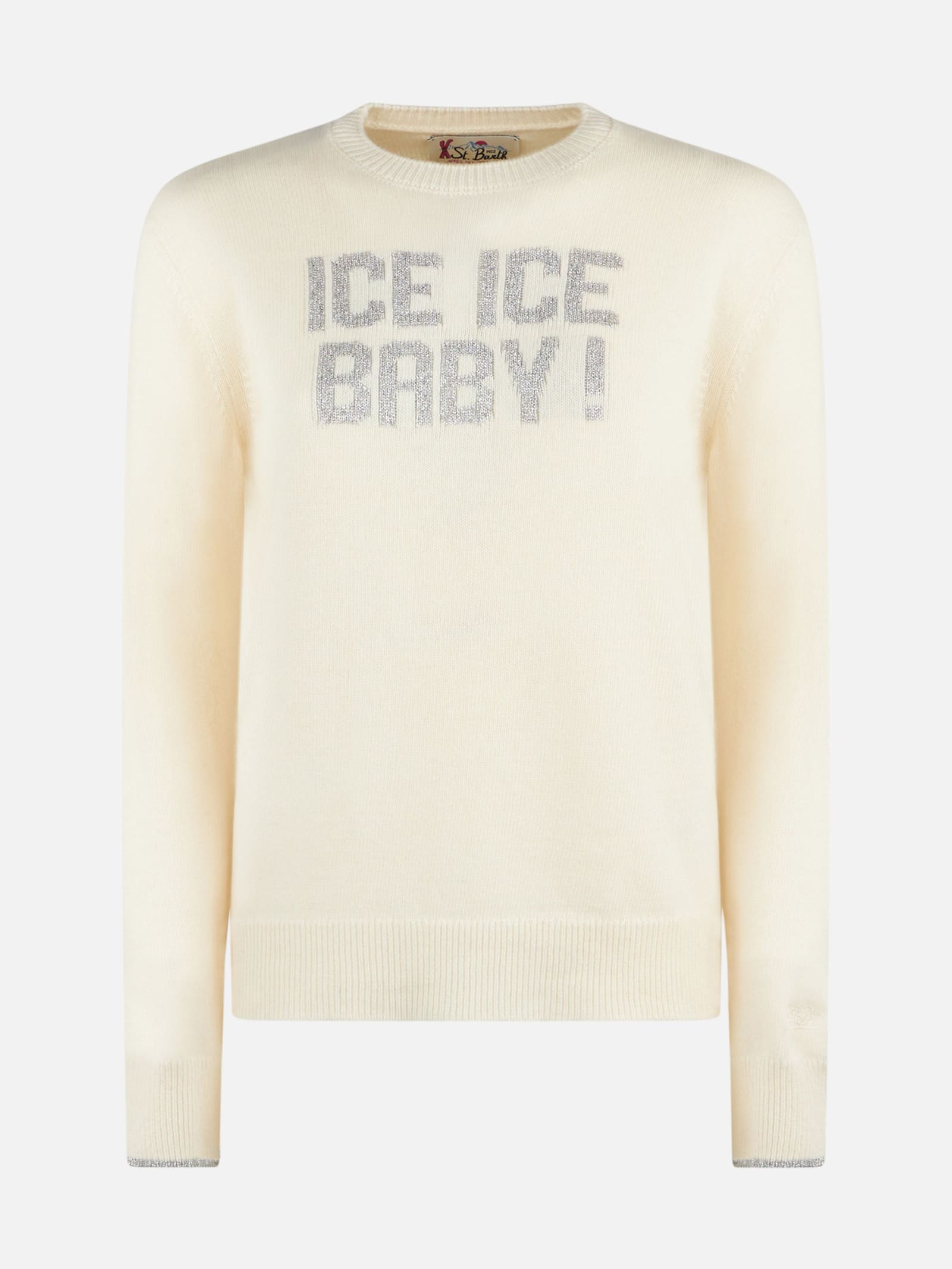 Mc2 Saint Barth Woman Crewneck White Sweater With Ice Ice Baby Print In White