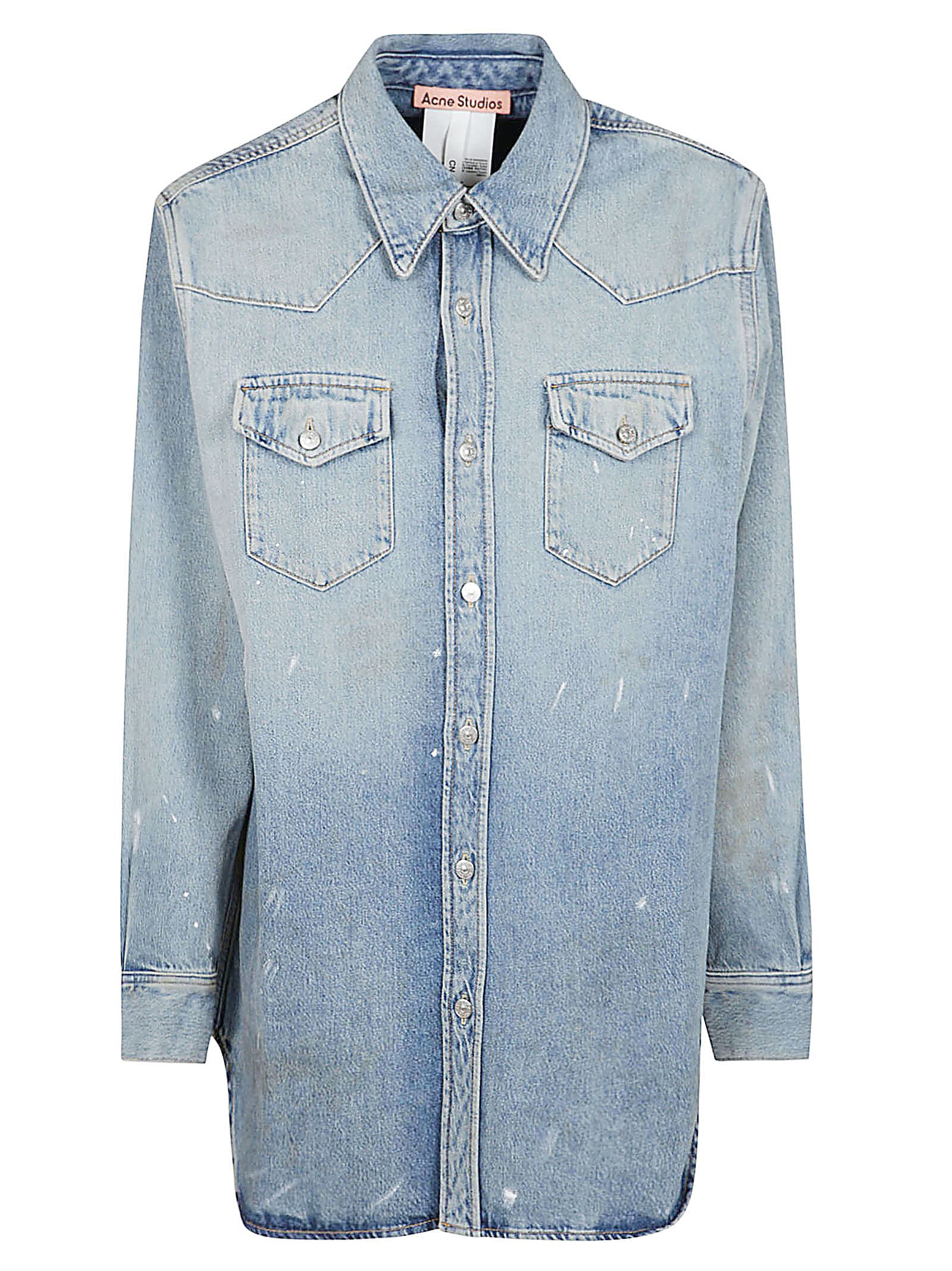 Shop Acne Studios Oversized Vintage Effect Denim Jacket In Light Blue