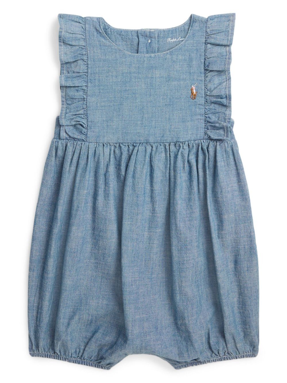 Shop Polo Ralph Lauren Chmbry Bubbl One Piece Shortall In Light Vintage Wash