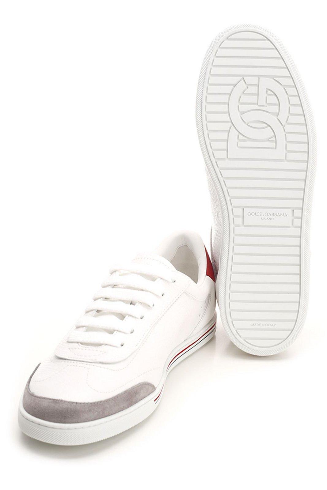 Shop Dolce & Gabbana Stripe-detailed Round Toe Sneakers In Bianco