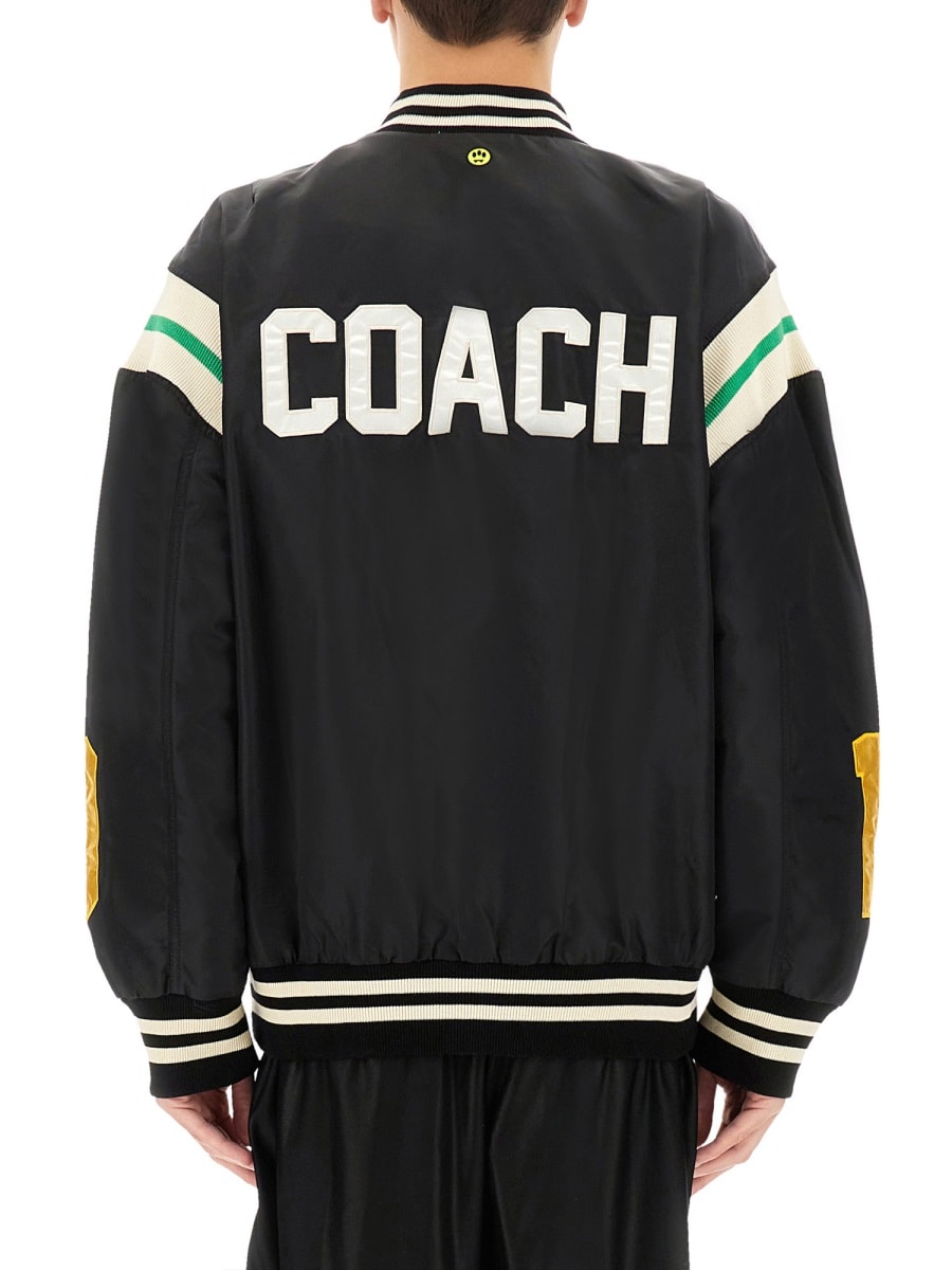 Barrow Graphic Back Satin Bomber Jacket In Black