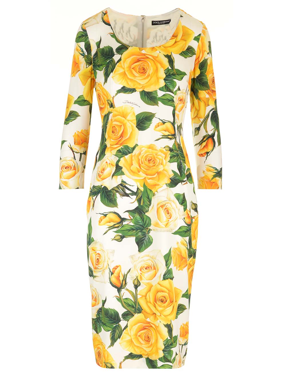 Shop Dolce & Gabbana Yellow Roses Printed Midi Dress