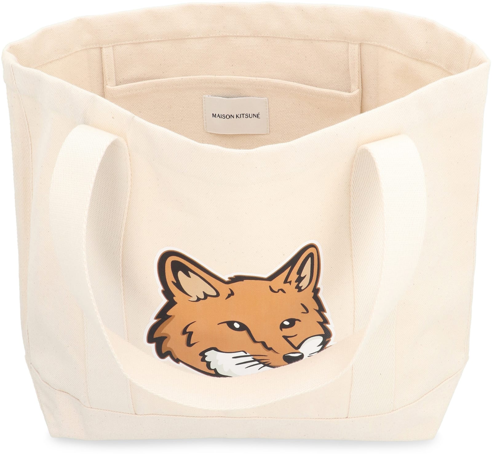 Shop Maison Kitsuné Fox Head Canvas Tote Bag In Ecru