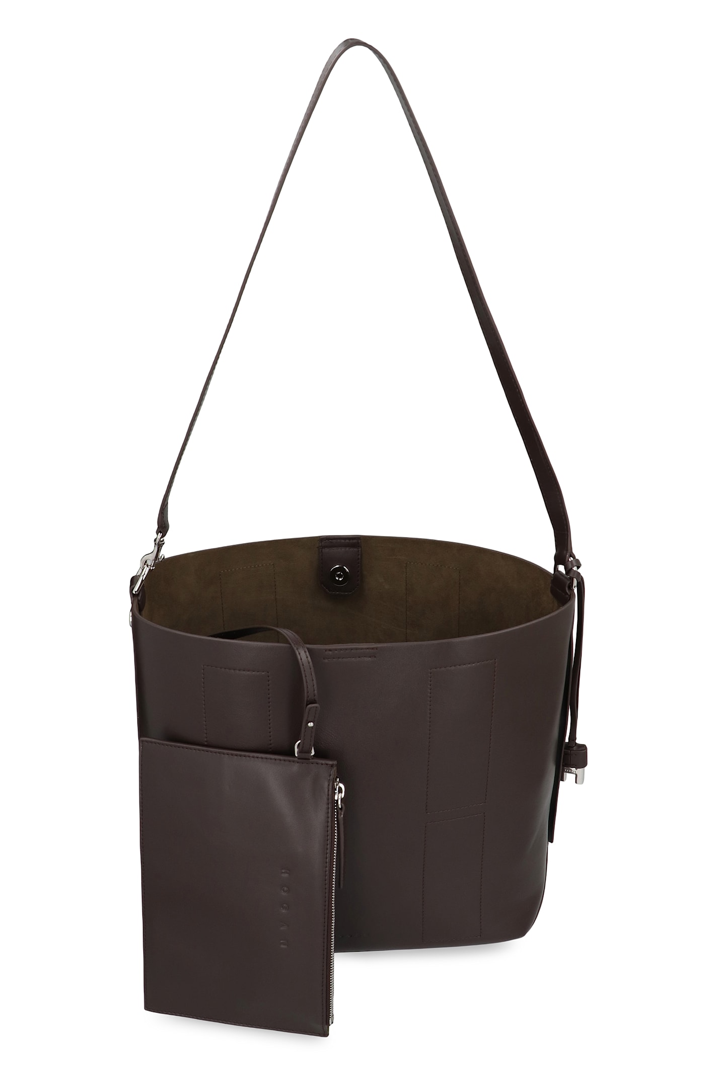 Hogan Rectangular Dark Brown Leather Shoulder Bag With Tab Closure In Brown