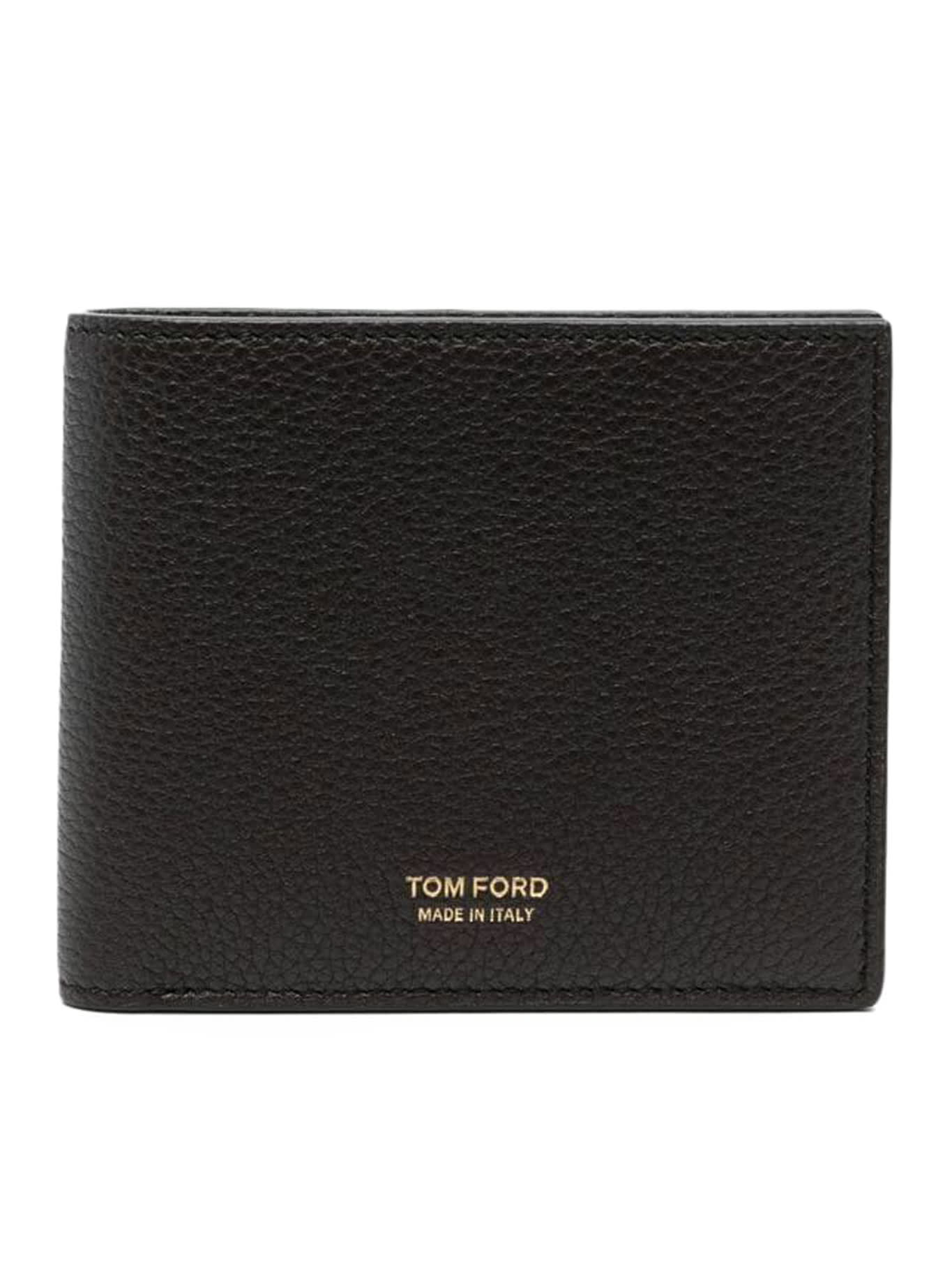 Shop Tom Ford Soft Grain Leather T Line Classic Bifold Wallet In Black