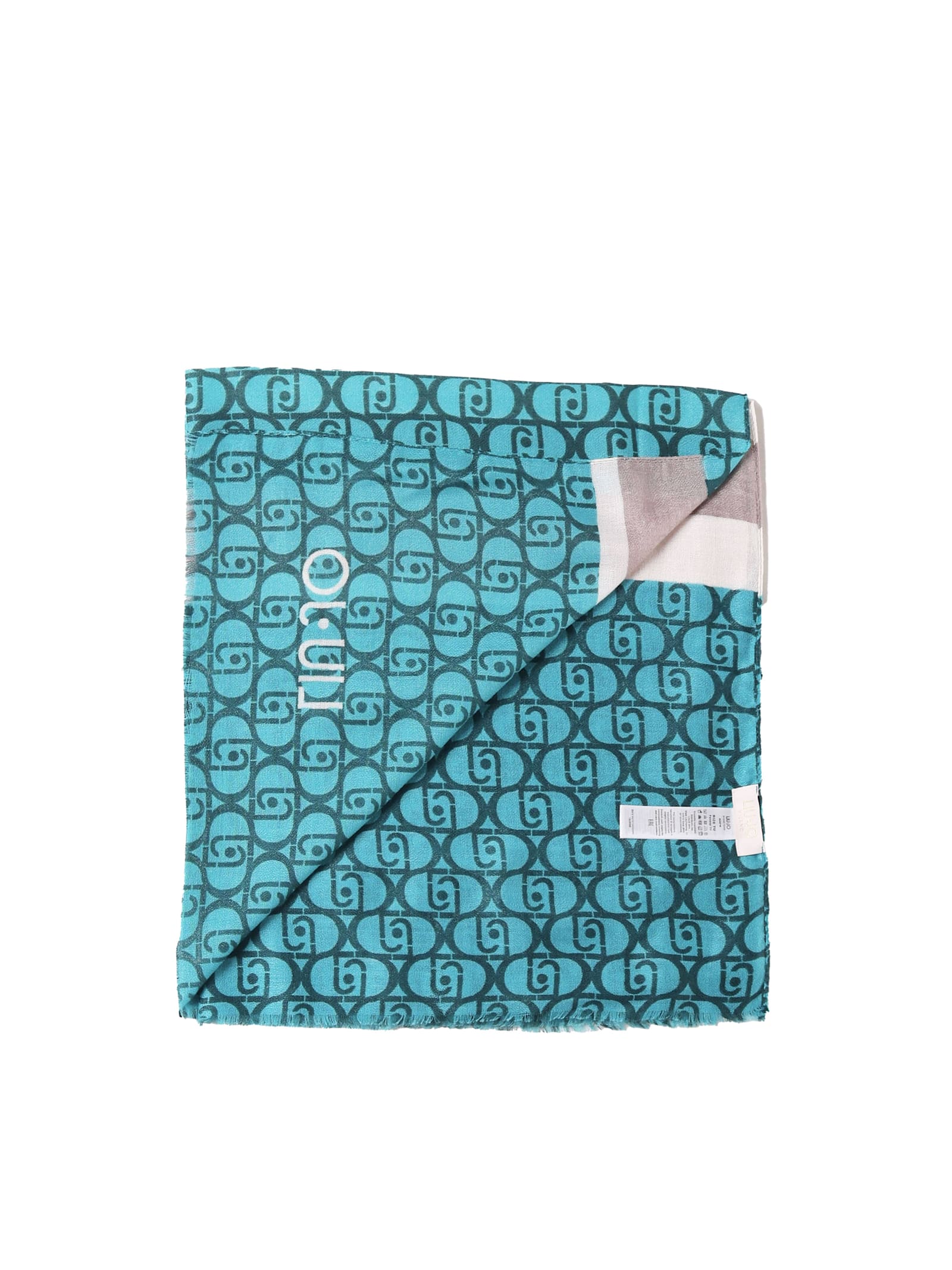 Shop Liu •jo Lightweight Scarf With All-over Logo In Aqua Green