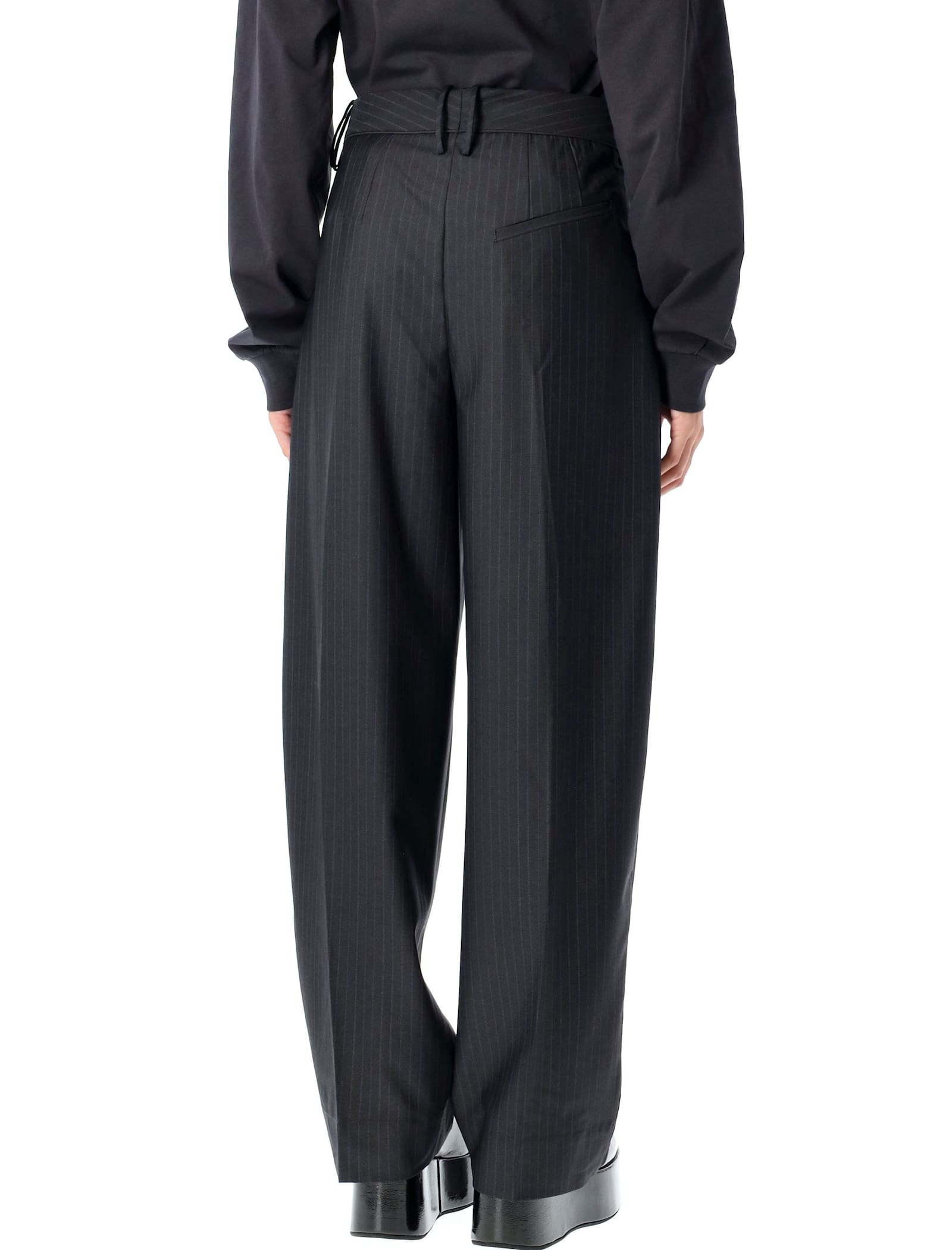 Shop Ganni Stripe Suiting Trousers In Phantom