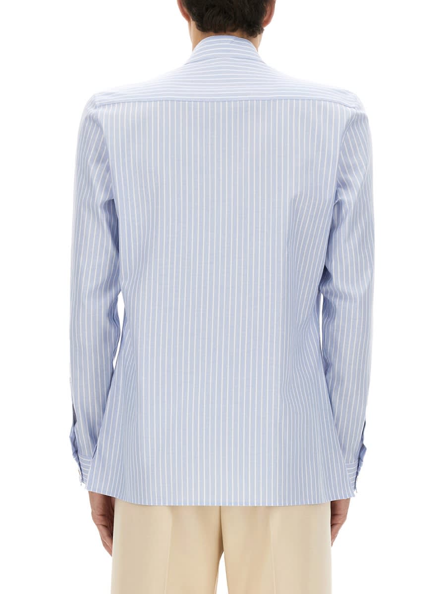 Valentino Cotton Shirt With Striped Pattern And Embroidered Motif In Blue