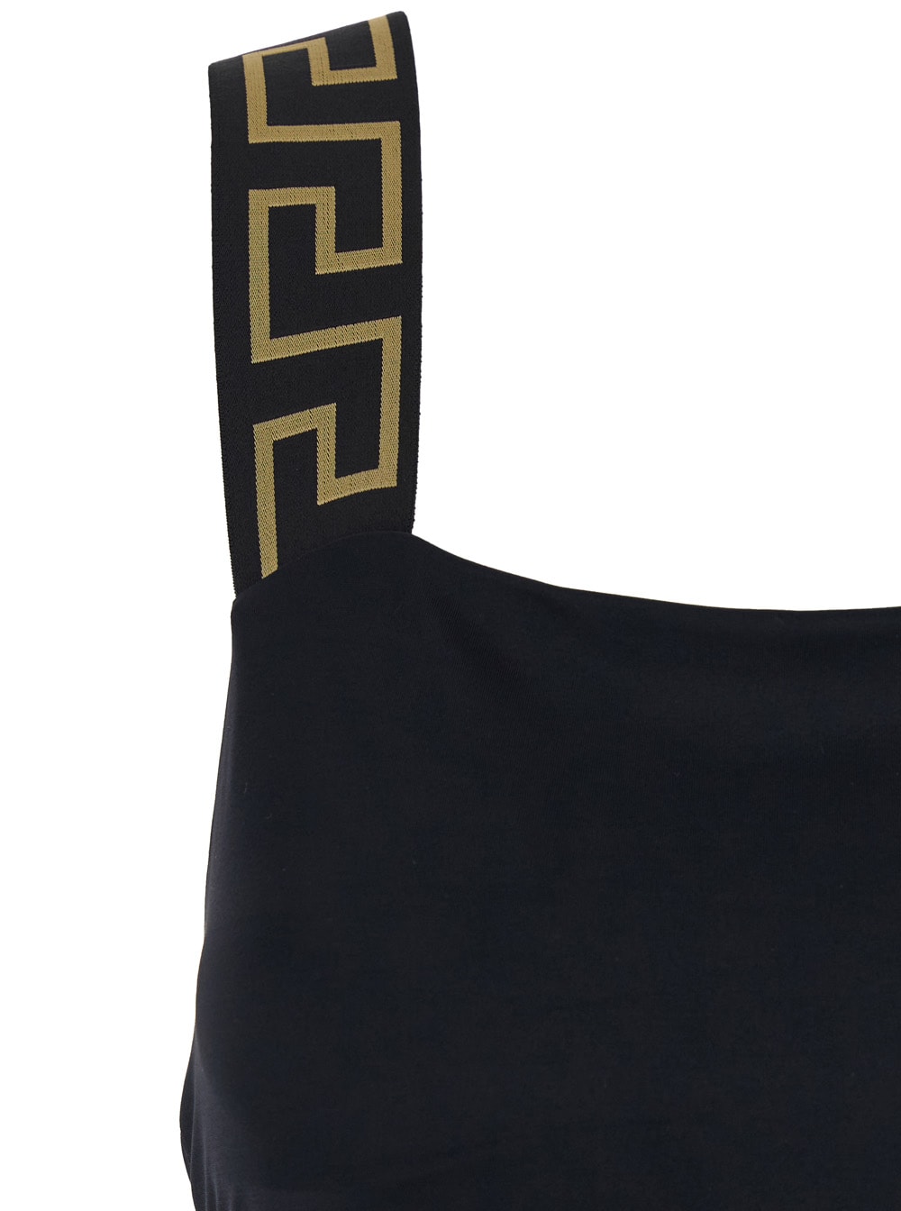 Shop Versace Black One-piece Swimsuit With Greca Detail In Stretch Polyamide Woman