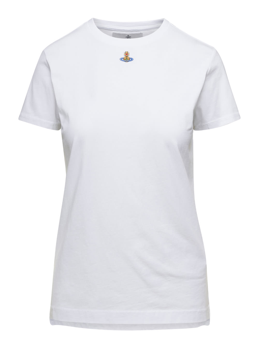 White Crewneck T-shirt With Signature Orb Logo In Cotton Woman