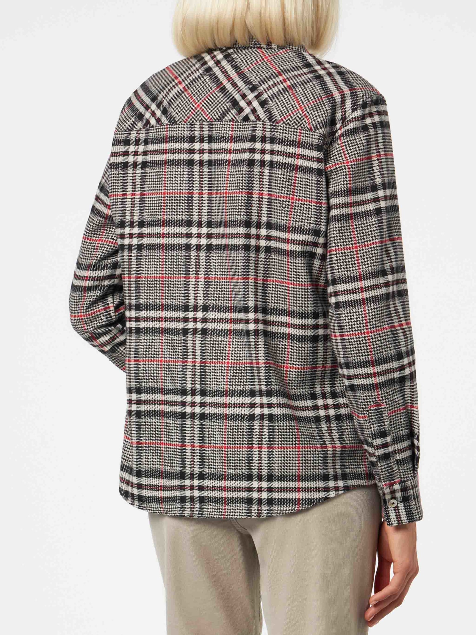 Mc2 Saint Barth Woman Velvet Overshirt With Prince Of Wales Print In Black