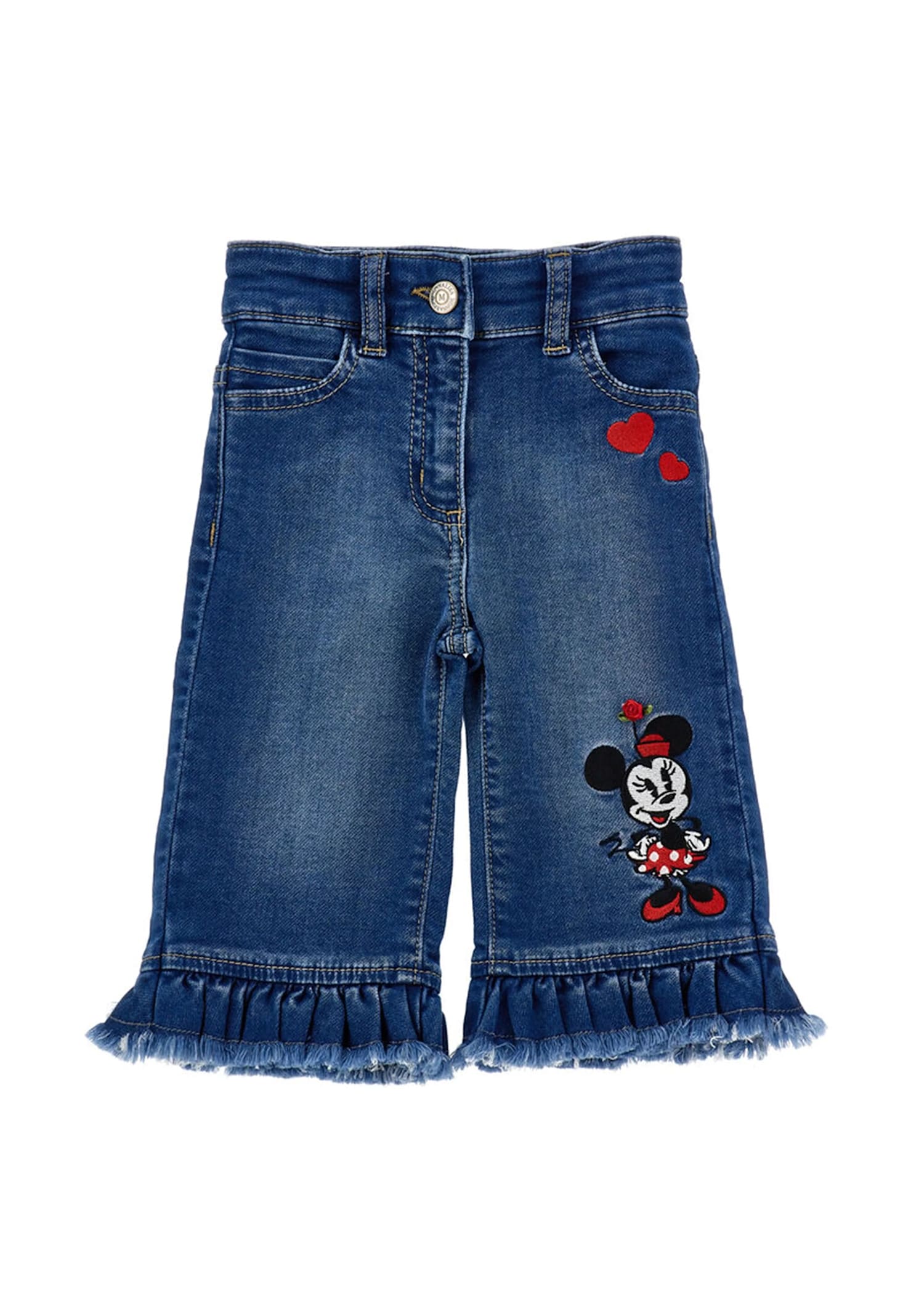 Monnalisa Denim Jeans For Baby Girl With Minnie In Blue