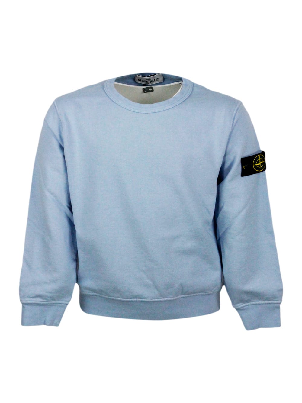 Stone Island Kids' Cotton Sweatshirt With Crew Neck And Logo On The Sleeve In Light Blu