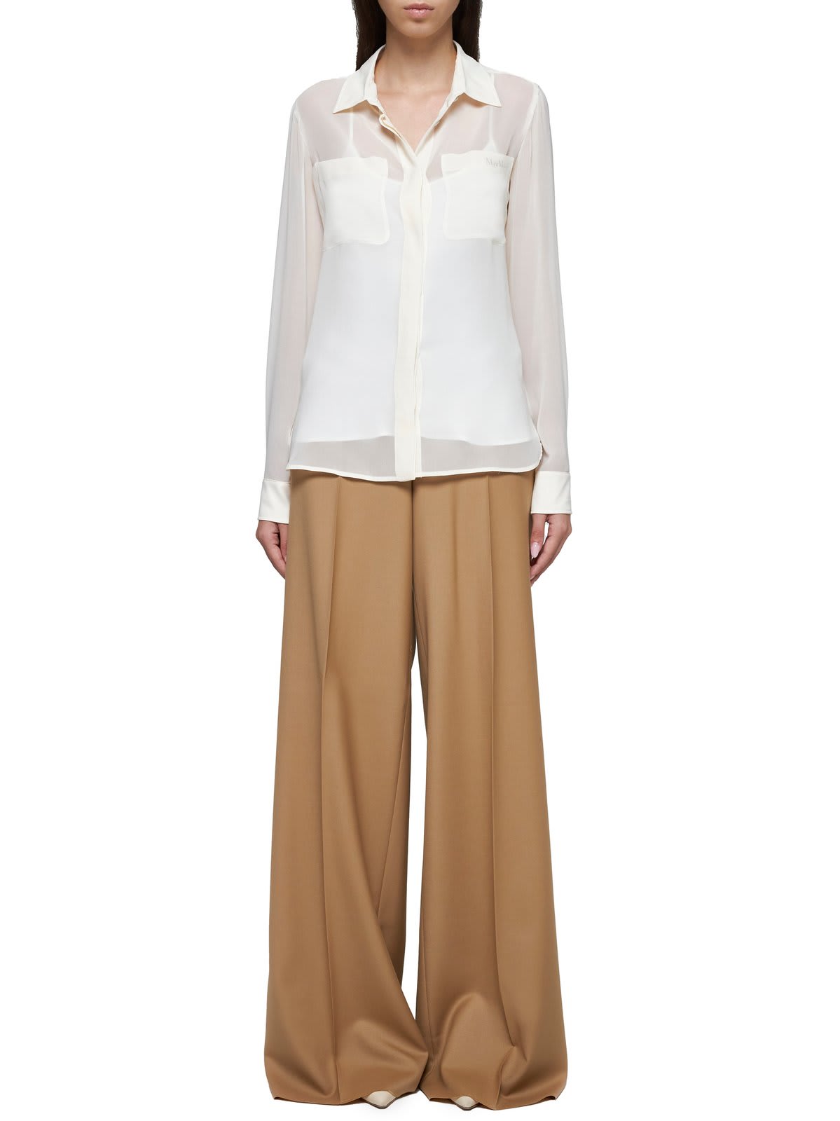 Shop Max Mara Curved Hem Long-sleeved Shirt