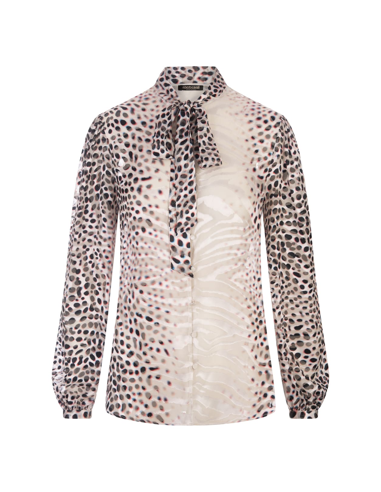 Shop Roberto Cavalli Printed Devoré Satin Shark Shirt In White