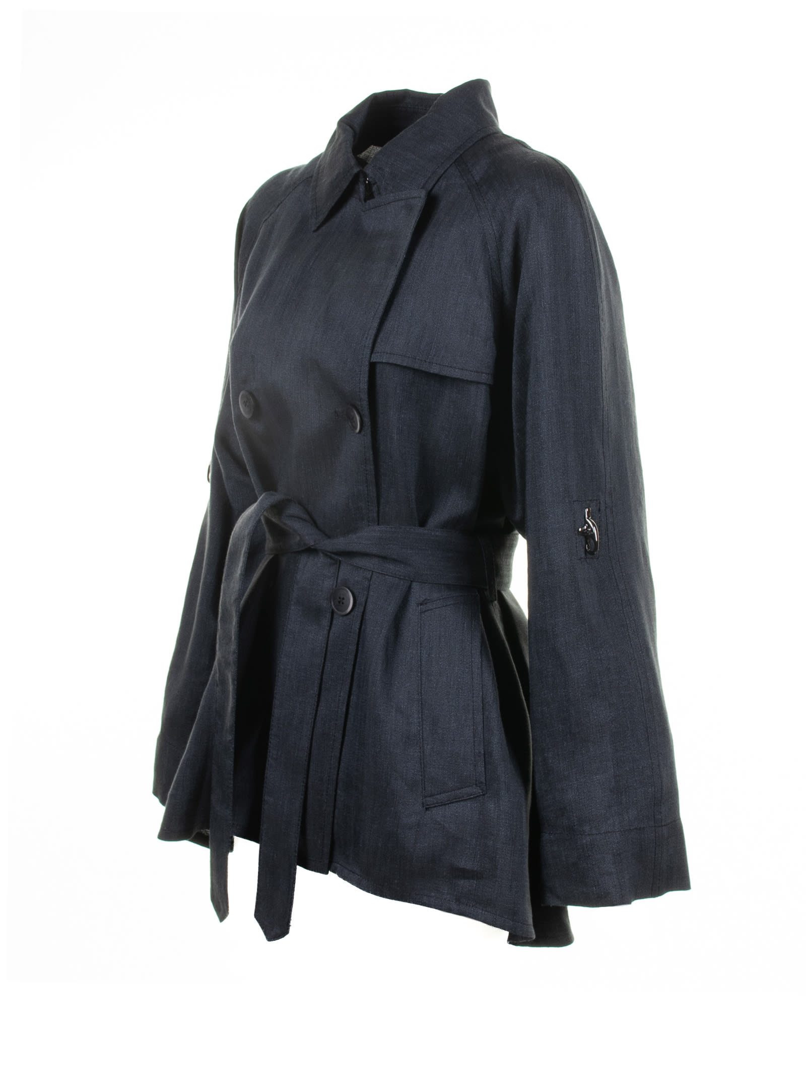 Shop Fay Navy Blue Double-breasted Trench Jacket With Belt