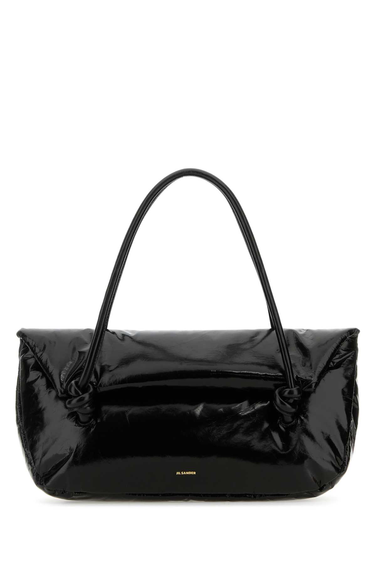 Black Leather Medium Knot Handle Handbag