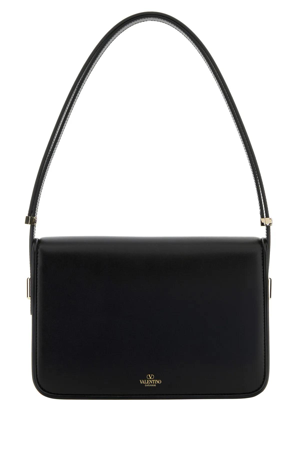 Shop Valentino Black Leather Vlogo Shoulder Bag