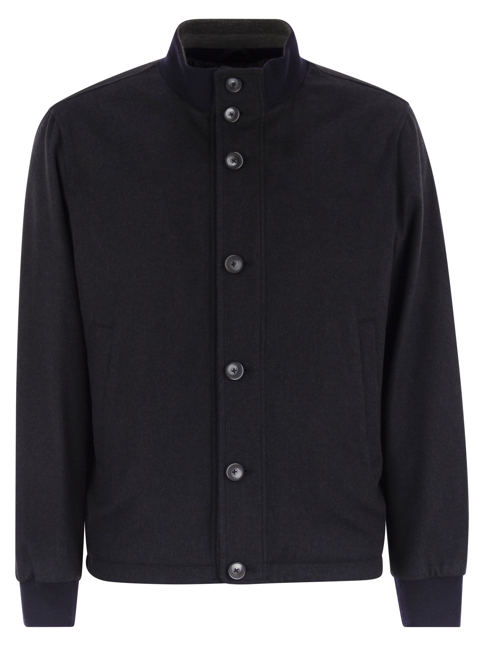Herno Men Silk And Cashmere Bomber Jacket In Blue