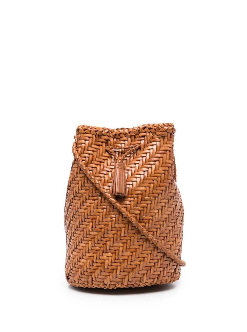 Dragon Diffusion 'pompom Double Jump' Camel Brown Bucket Bag With Shoulder Strap In Brown