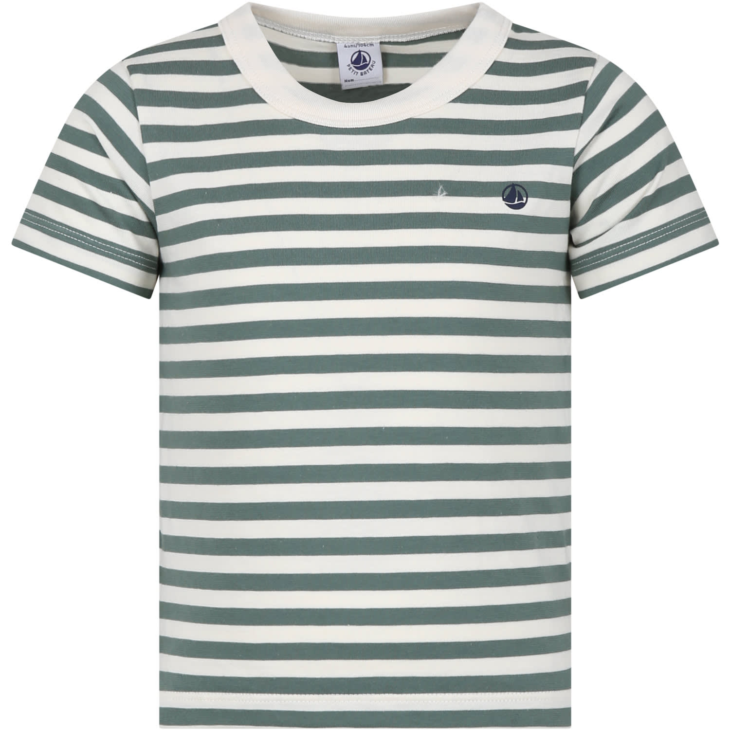 Shop Petit Bateau Green T-shirt For Kids With Stripes