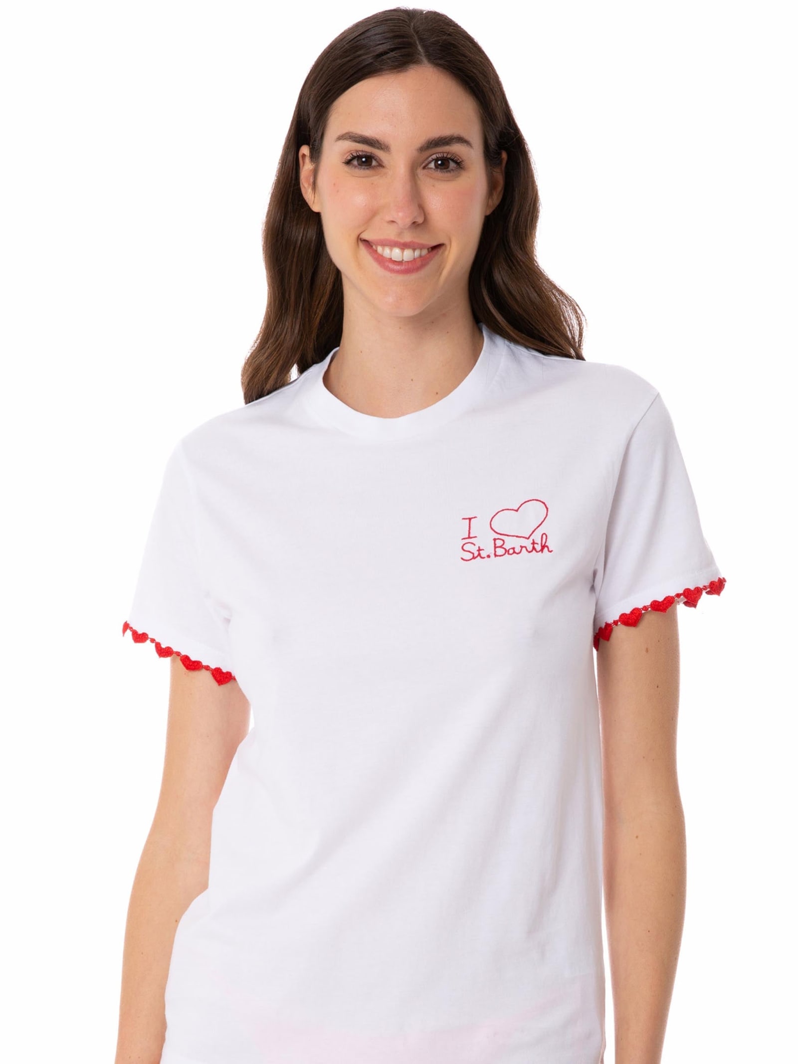MC2 Saint Barth Woman Cotton T-shirt With Heart Embroidered