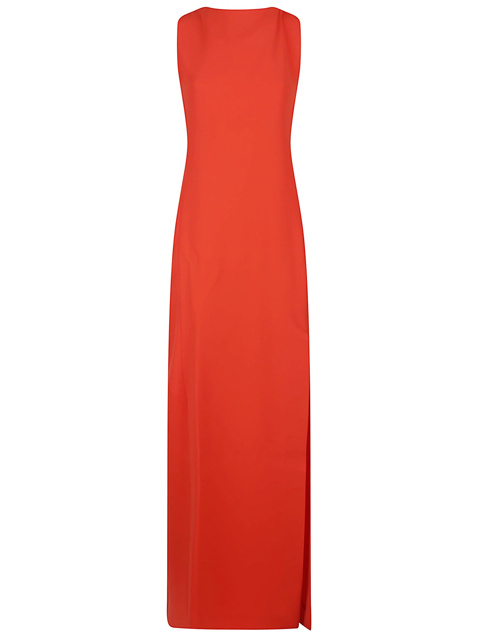 Max Mara Cady Long Dress In Red With Deep Back In Orange