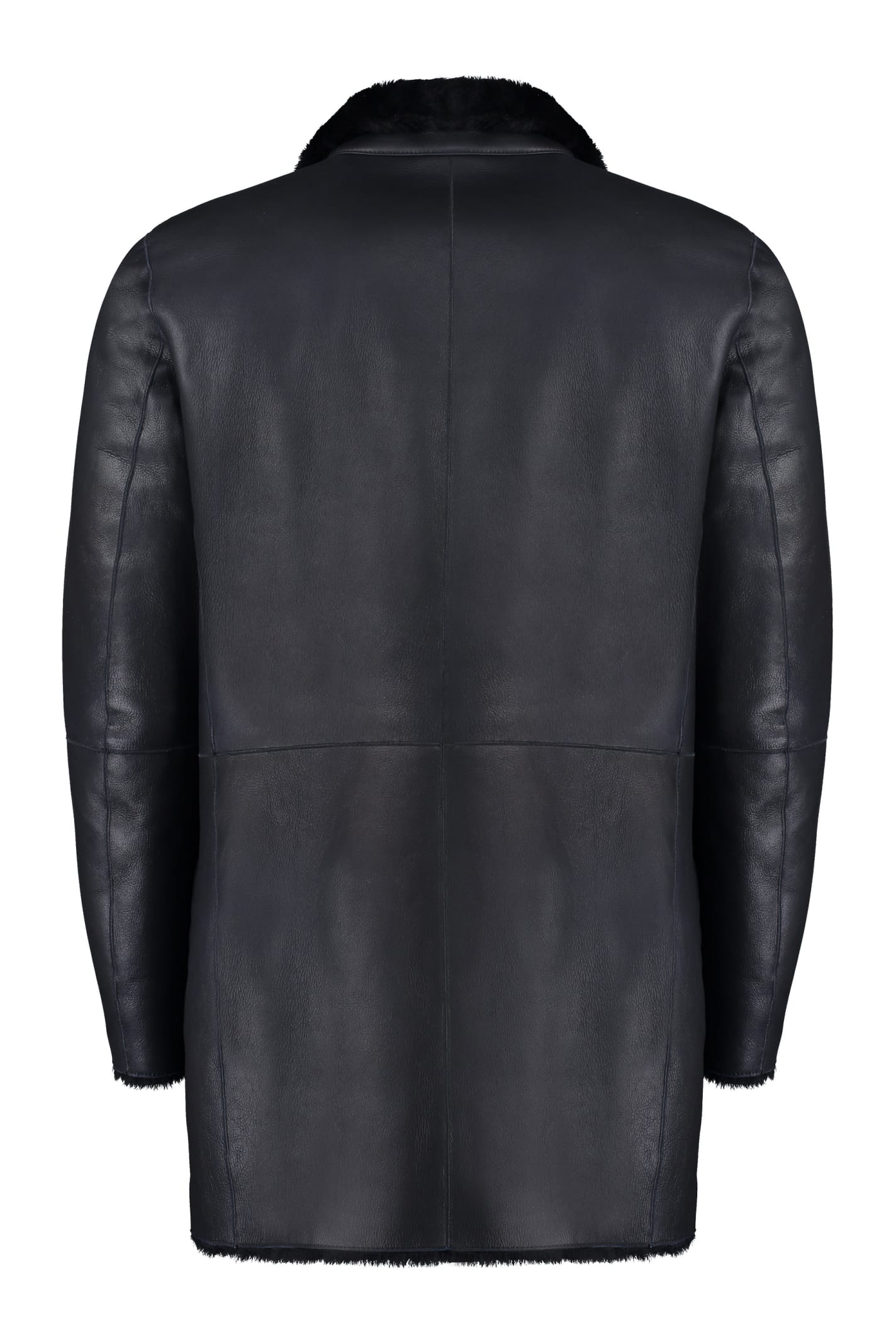 Shop Giorgio Armani Shearling Sheepskin Coat In Blue