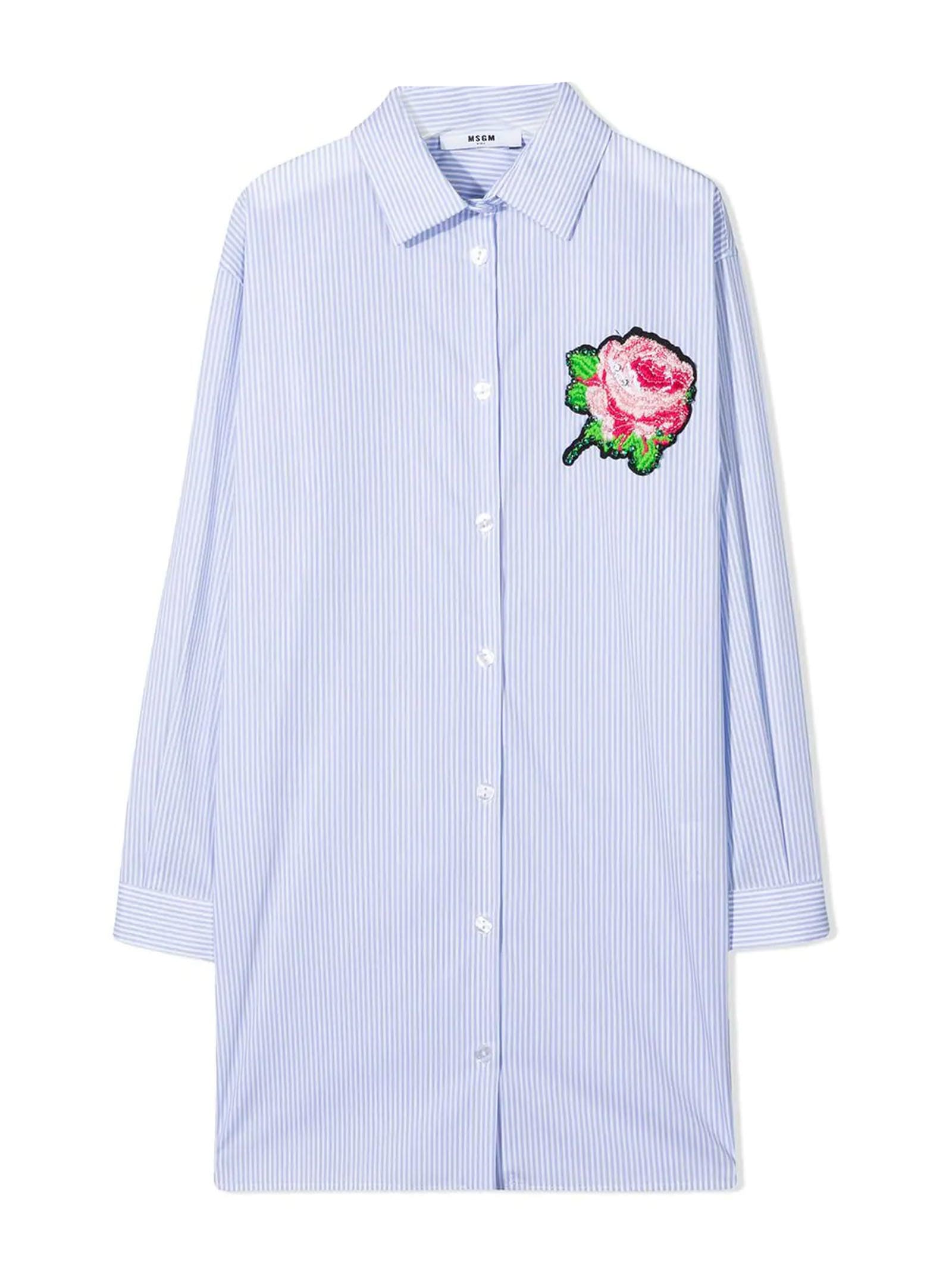 MSGM Pale Blue Cotton-blend Shirt Dress