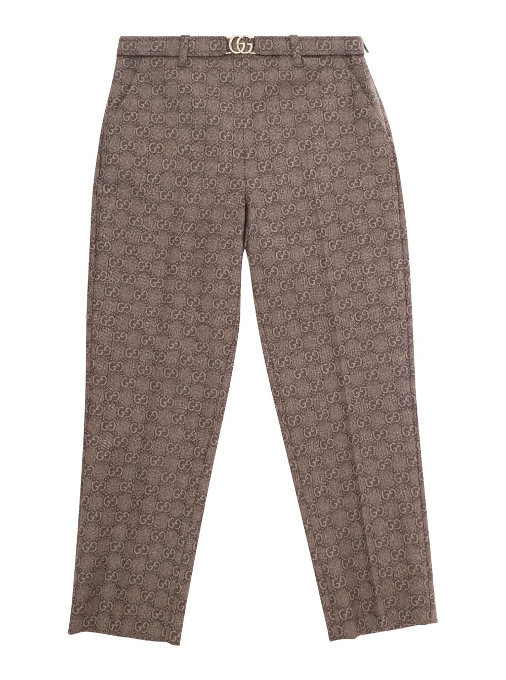 Gucci Brown Pants With Gg Motif And Belt In Wool Girl In Brown